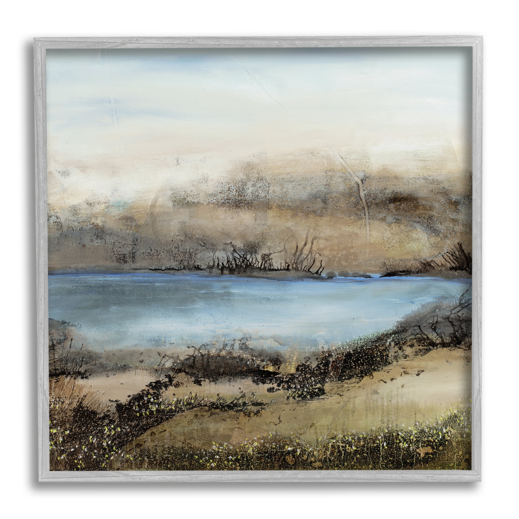 Stupell Industries Rustic Pond Water Abstract Muddy Surrounding Landscape Abstract Painting Gray Framed Art Print Wall Art, 24 x 24
