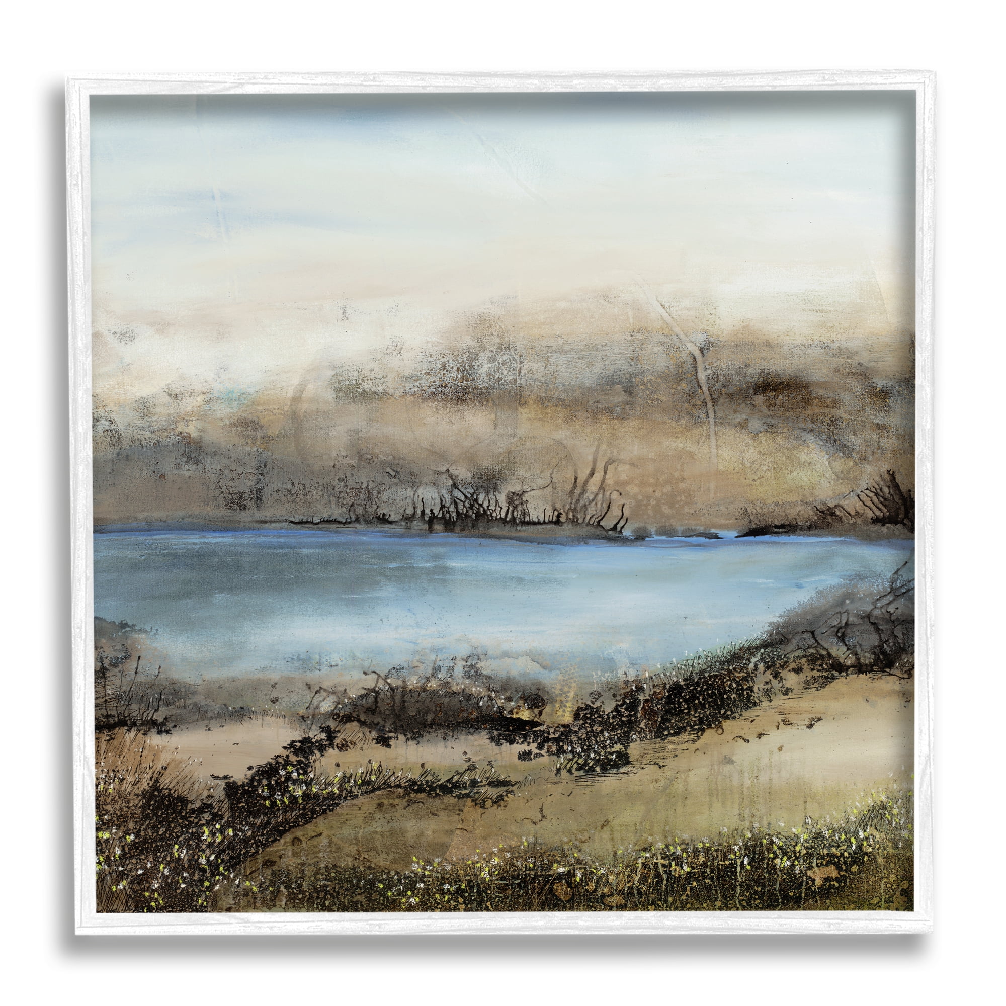 Stupell Industries Rustic Pond Water Abstract Muddy Surrounding Landscape Abstract Painting White Framed Art Print Wall Art, 12 x 12