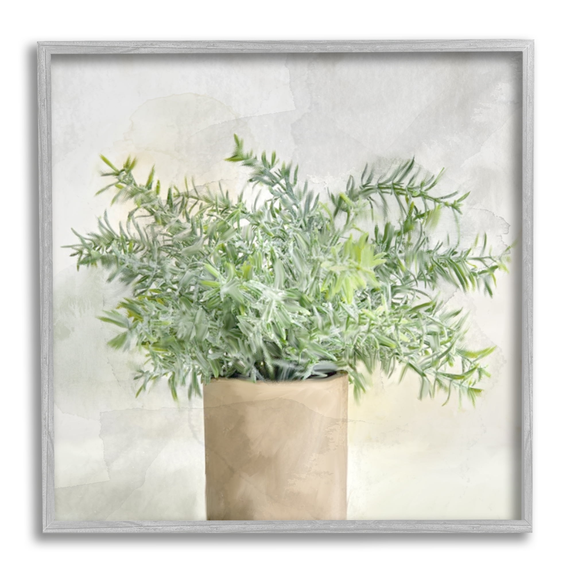 Stupell Industries Rustic Potted Herb Plant Overflowing Leaves Design Painting Gray Framed Art Print Wall Art, Design by Kim Allen