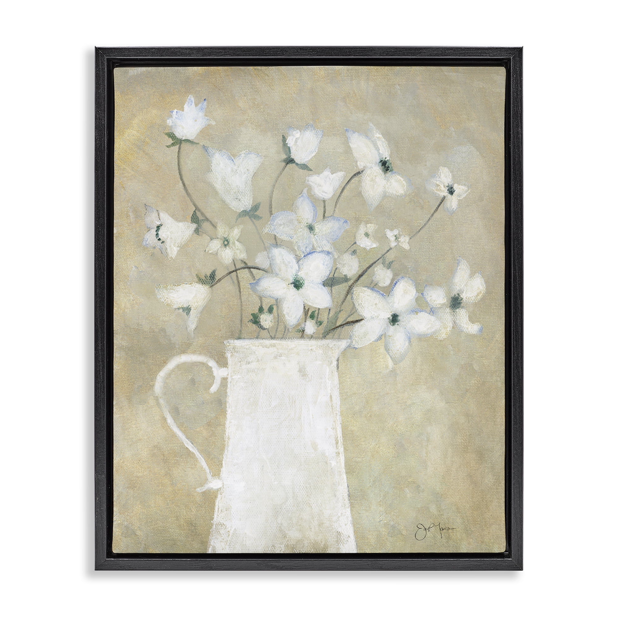 Stupell Industries Rustic Pottery Bouquet Plants & Flowers Painting Black Floater Framed Canvas Art Print Wall Art, 25 x 31