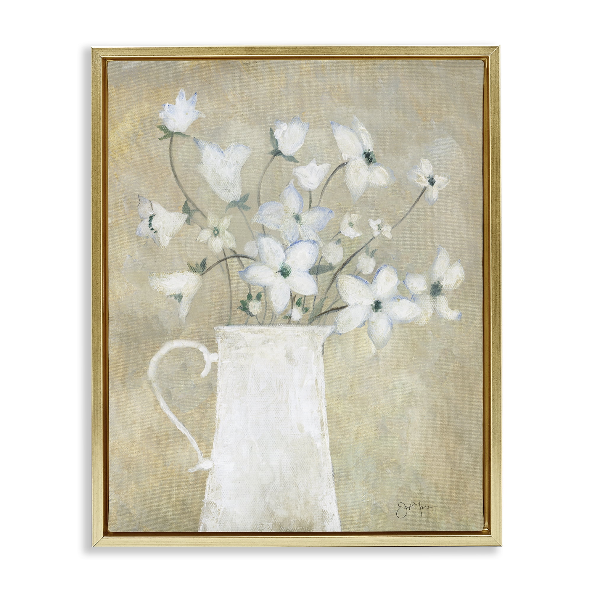 Stupell Industries Rustic Pottery Bouquet Plants & Flowers Painting Gold Floater Framed Canvas Art Print Wall Art, 17 x 21