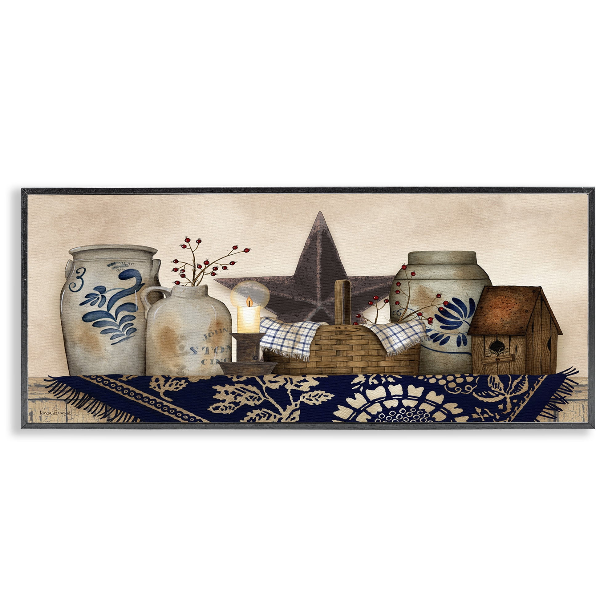 Stupell Industries Rustic Pottery Jars Botanical & Floral Painting Black Framed Art Print Wall Art, 30 x 13