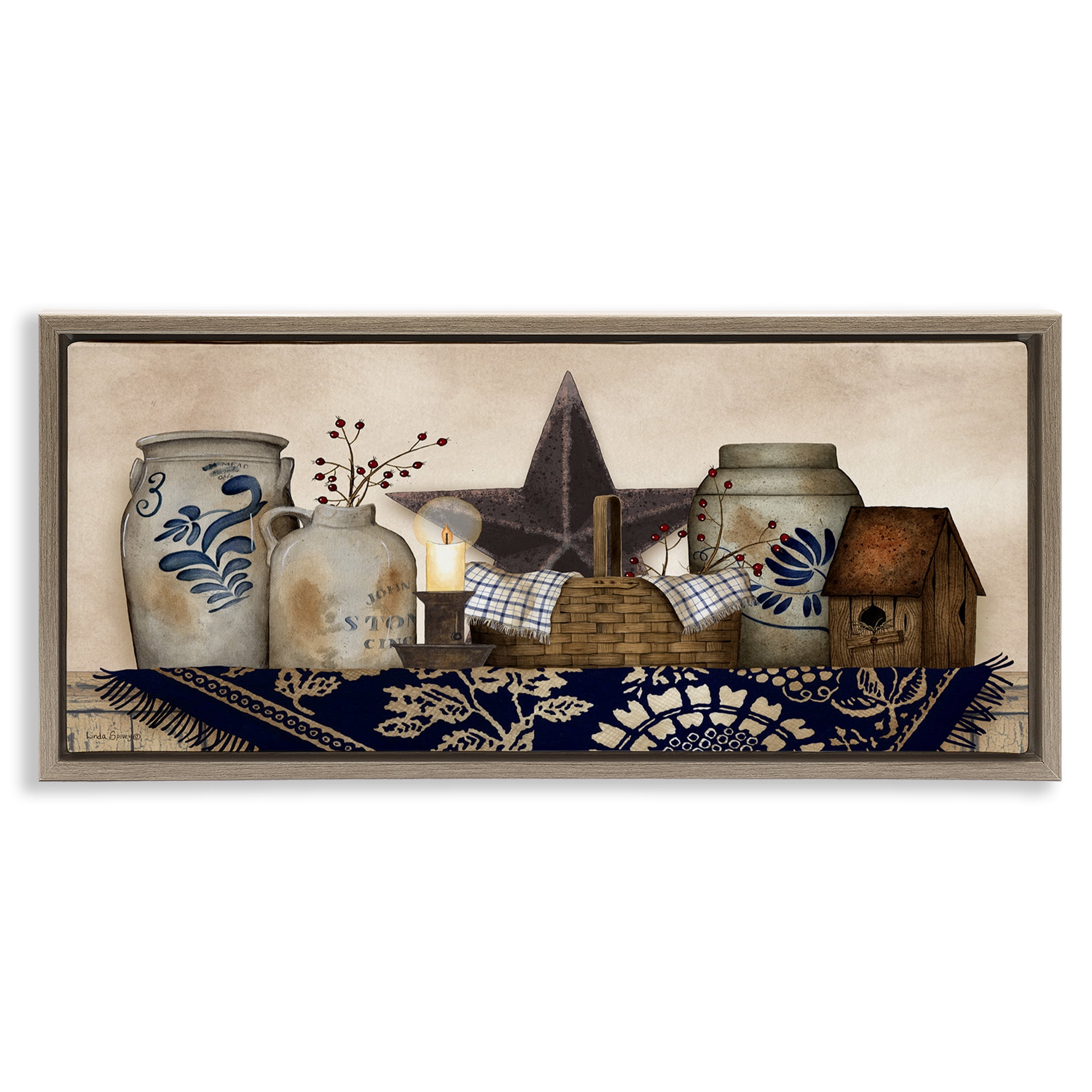 Stupell Industries Rustic Pottery Jars Botanical & Floral Painting Brown Floater Framed Canvas Art Print Wall Art, 25 x 11