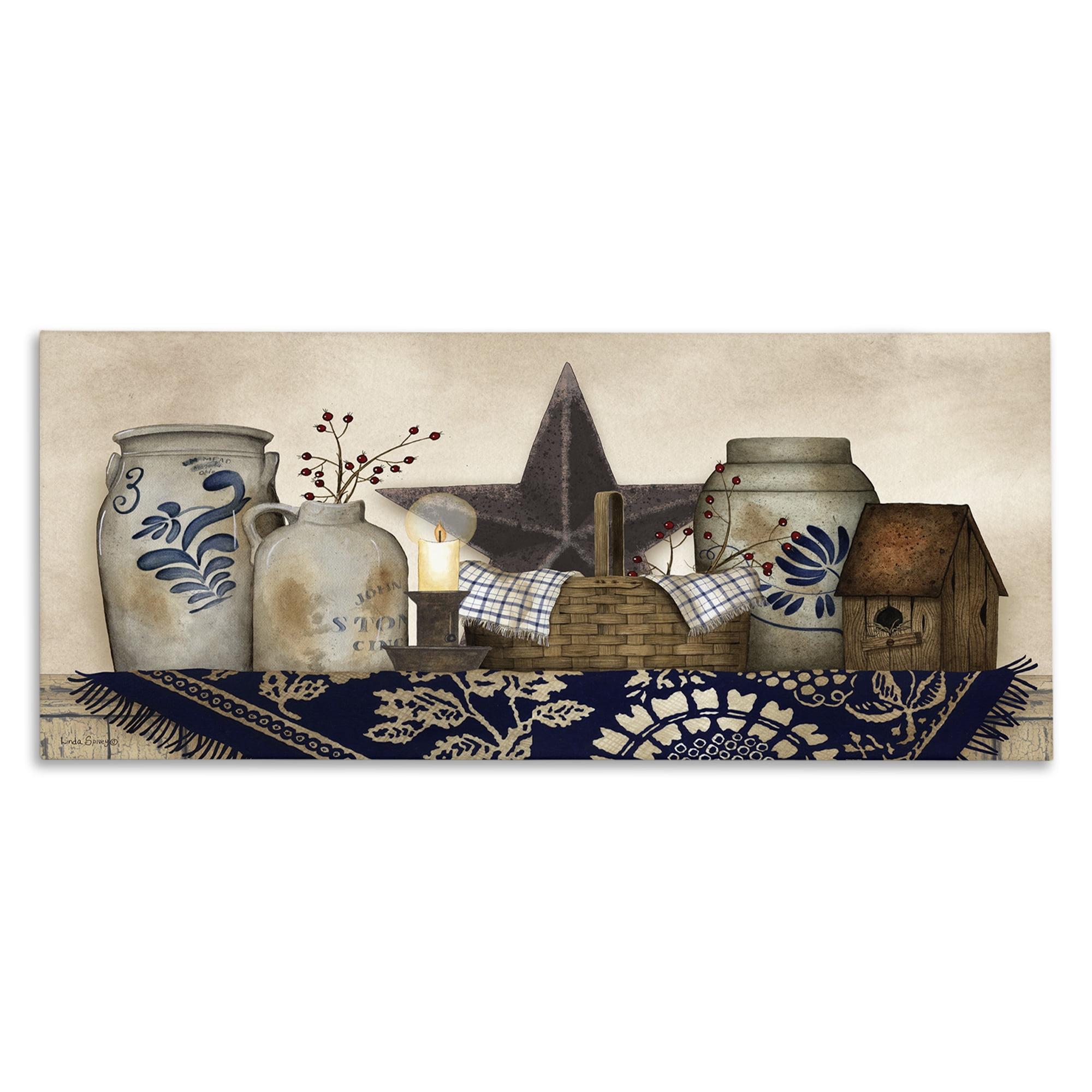 Stupell Industries Rustic Pottery Jars Botanical & Floral Painting Gallery Wrapped Canvas Art Print Wall Art, 48 x 20