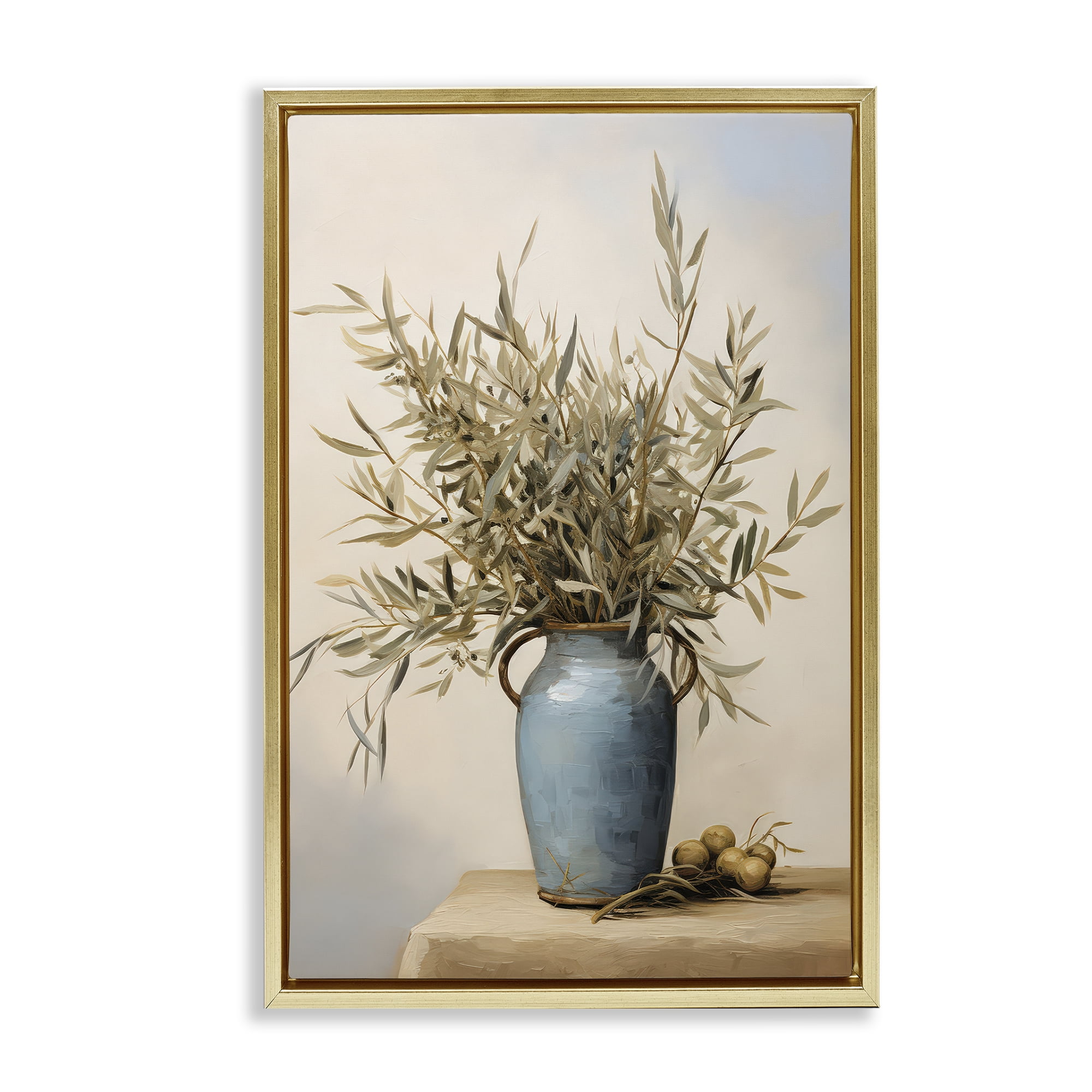 Stupell Industries Rustic Pottery Plant Plants & Flowers Painting Gold Floater Framed Canvas Art Print Wall Art, 17 x 25