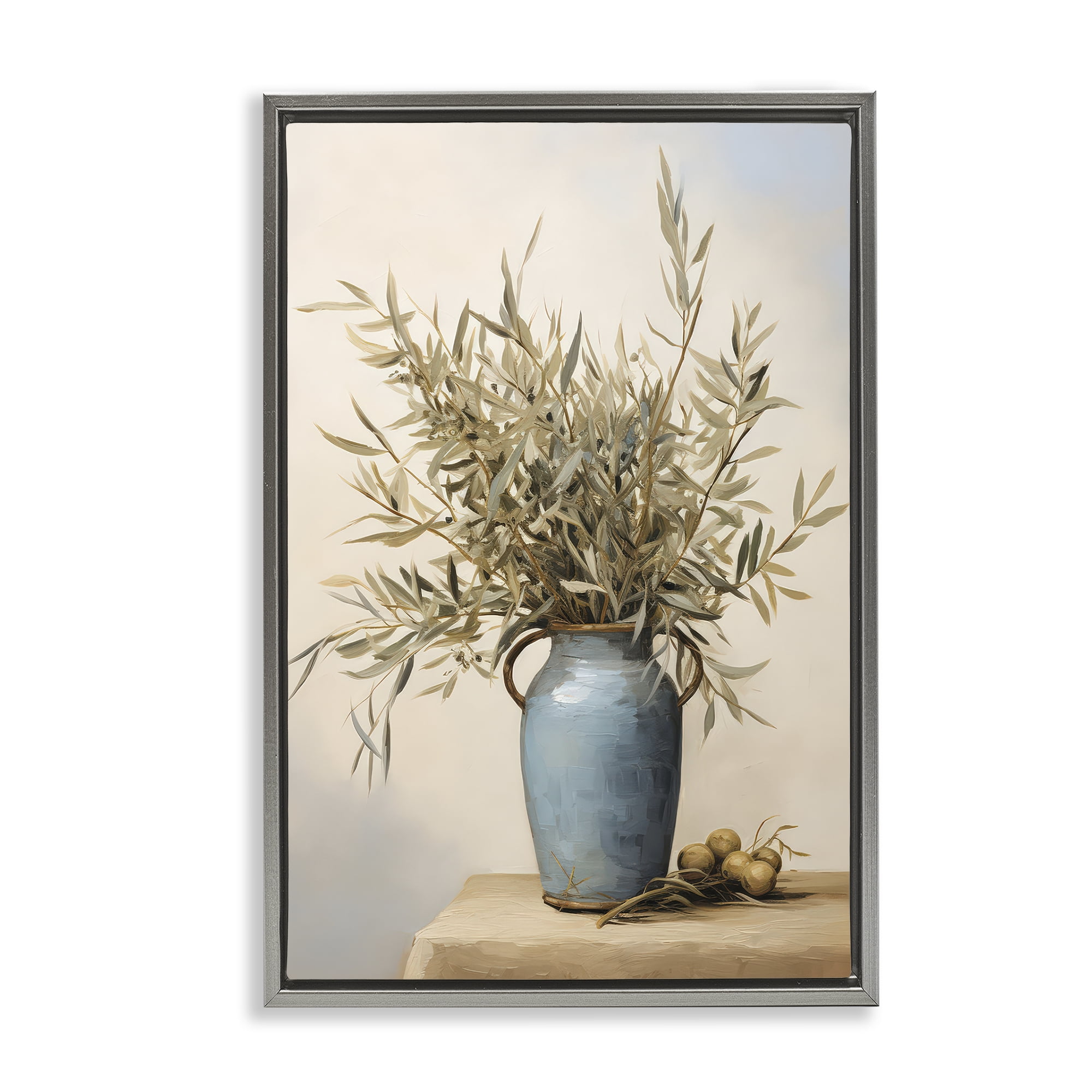 Stupell Industries Rustic Pottery Plant Plants & Flowers Painting Gray Floater Framed Canvas Art Print Wall Art, 17 x 25
