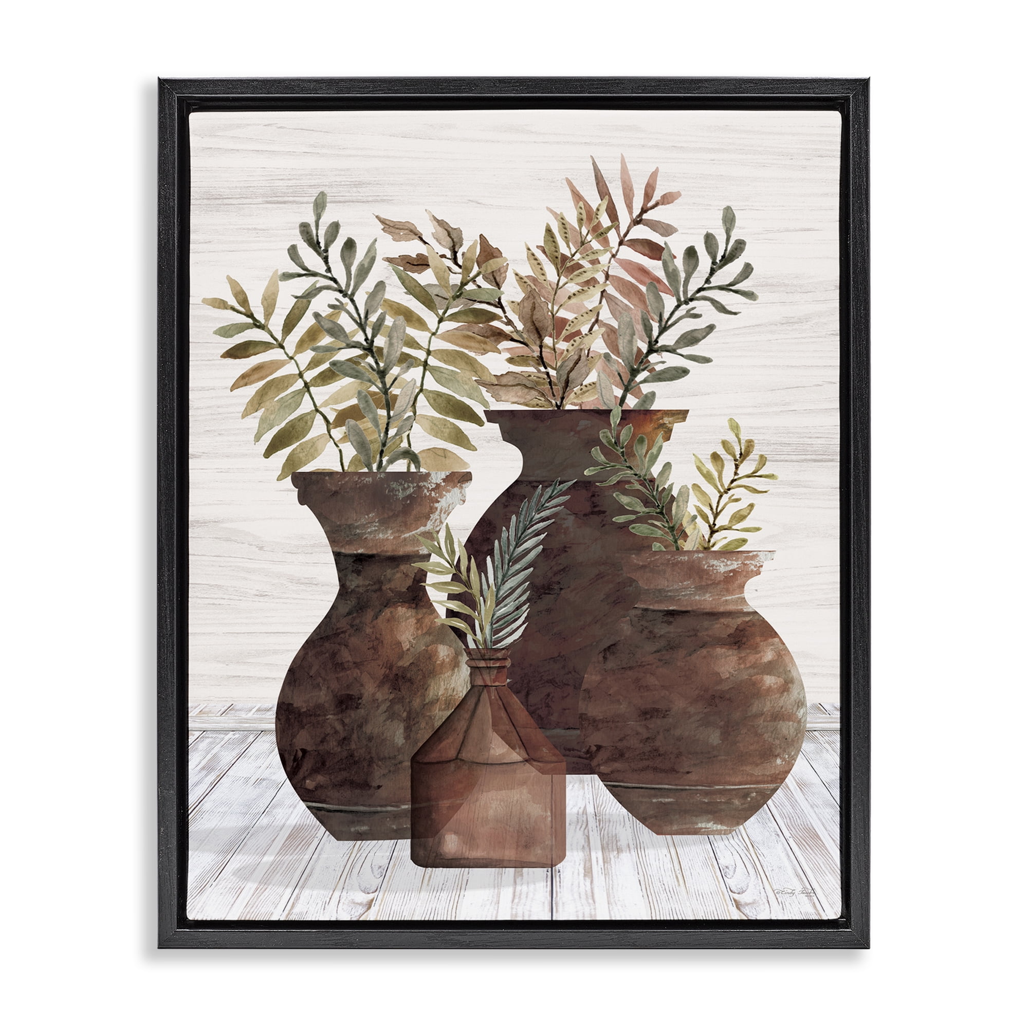 Stupell Industries Rustic Pottery Plants Plants & Flowers Painting Black Floater Framed Canvas Art Print Wall Art, 25 x 31