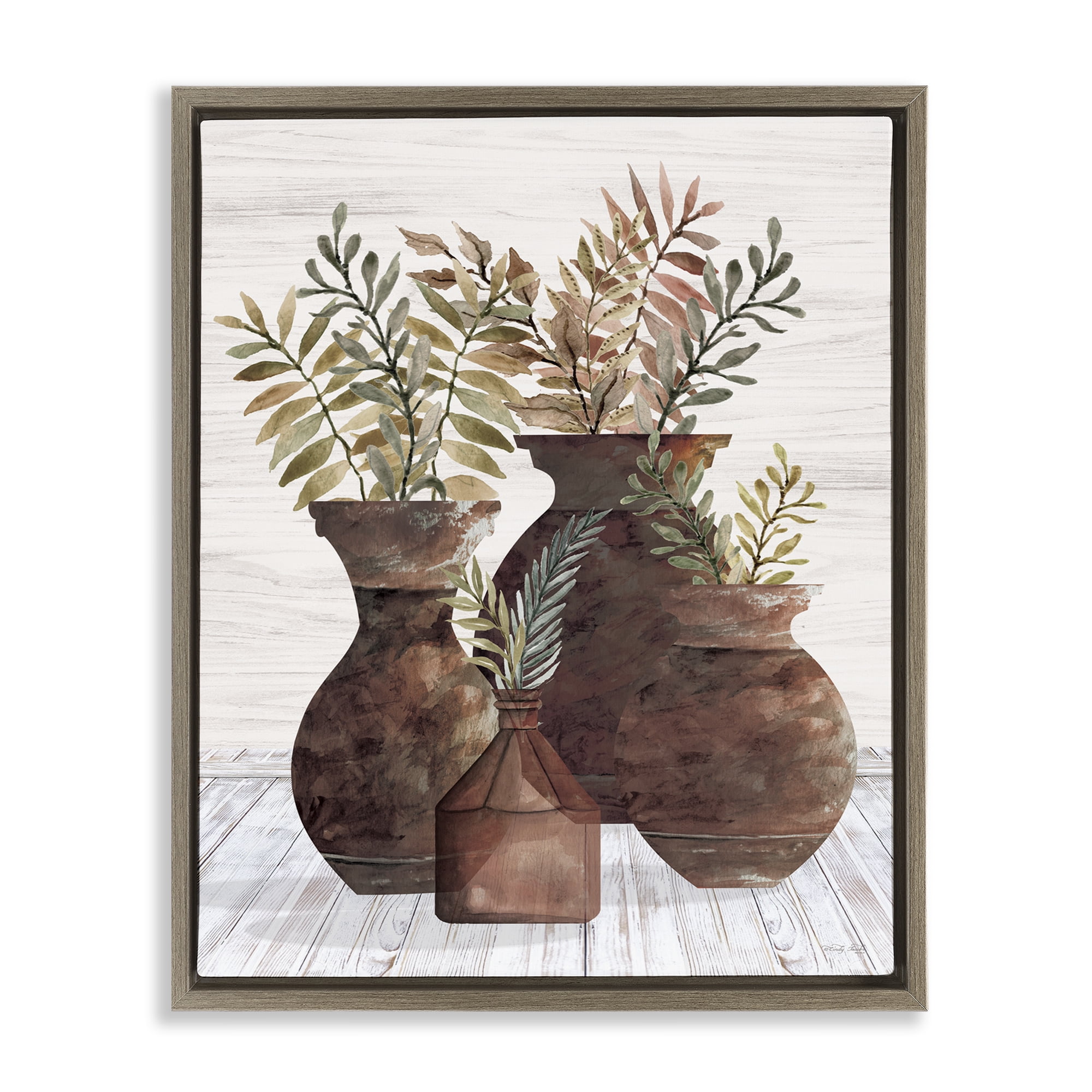 Stupell Industries Rustic Pottery Plants Plants & Flowers Painting Brown Floater Framed Canvas Art Print Wall Art, 25 x 31