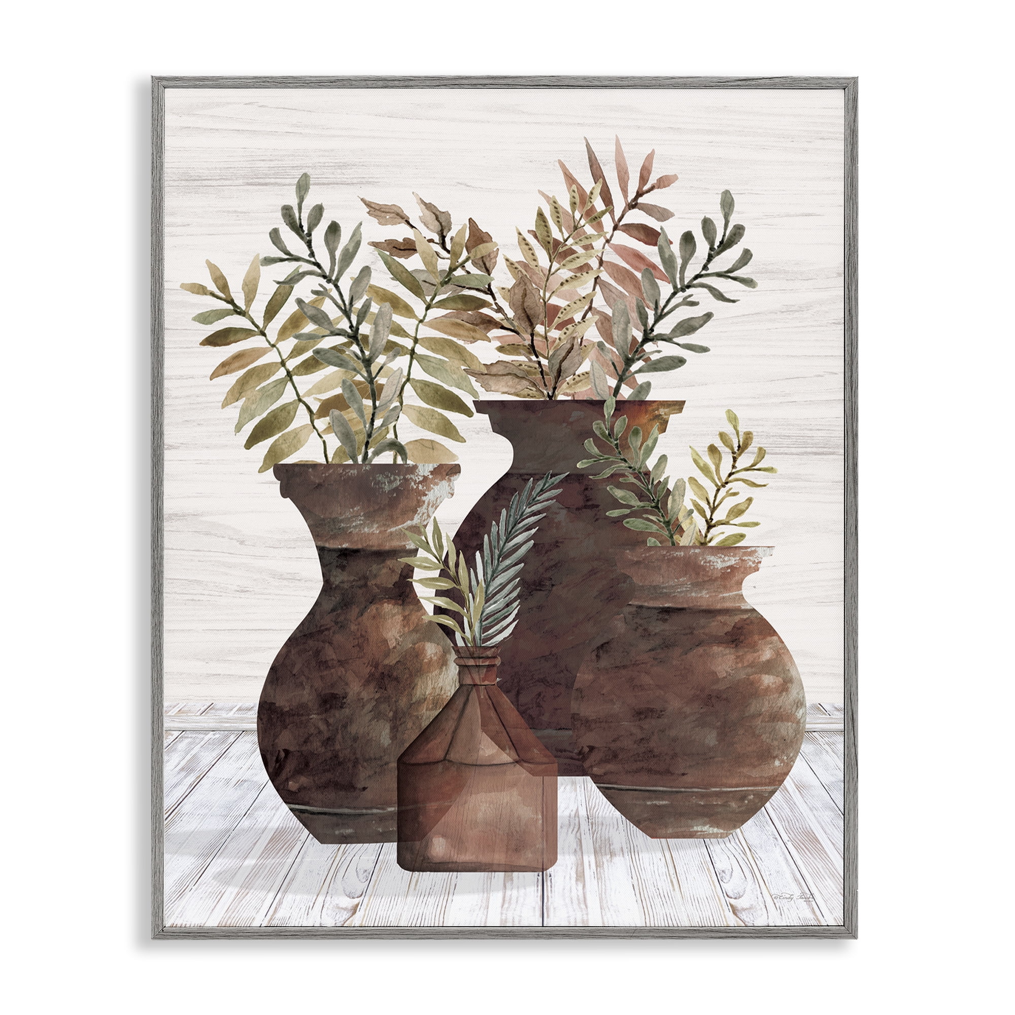 Stupell Industries Rustic Pottery Plants Plants & Flowers Painting Gray Framed Art Print Wall Art, 24 x 30
