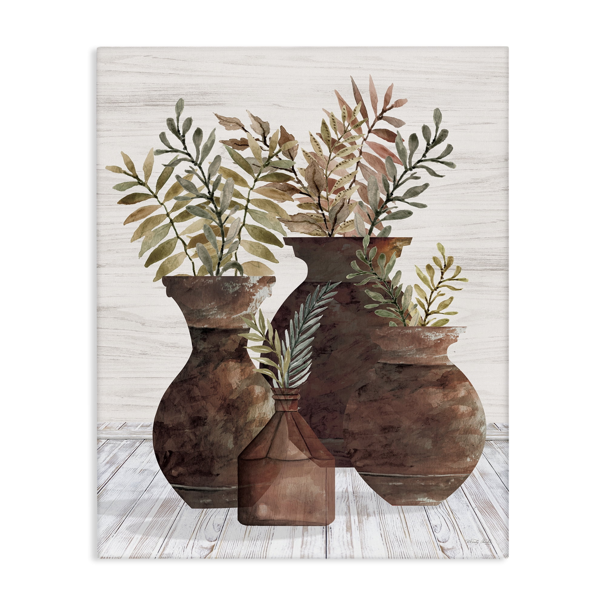 Stupell Industries Rustic Pottery Plants Plants & Flowers Painting Wrapped Canvas Art Print Wall Art, 24 x 30