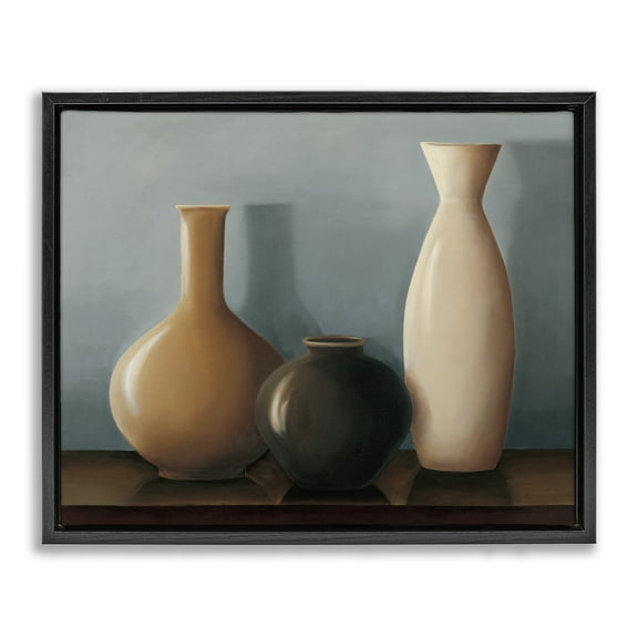 Stupell Industries Rustic Pottery Still Life Furniture Painting Black Floater Framed Canvas Art Print Wall Art, 21 x 17