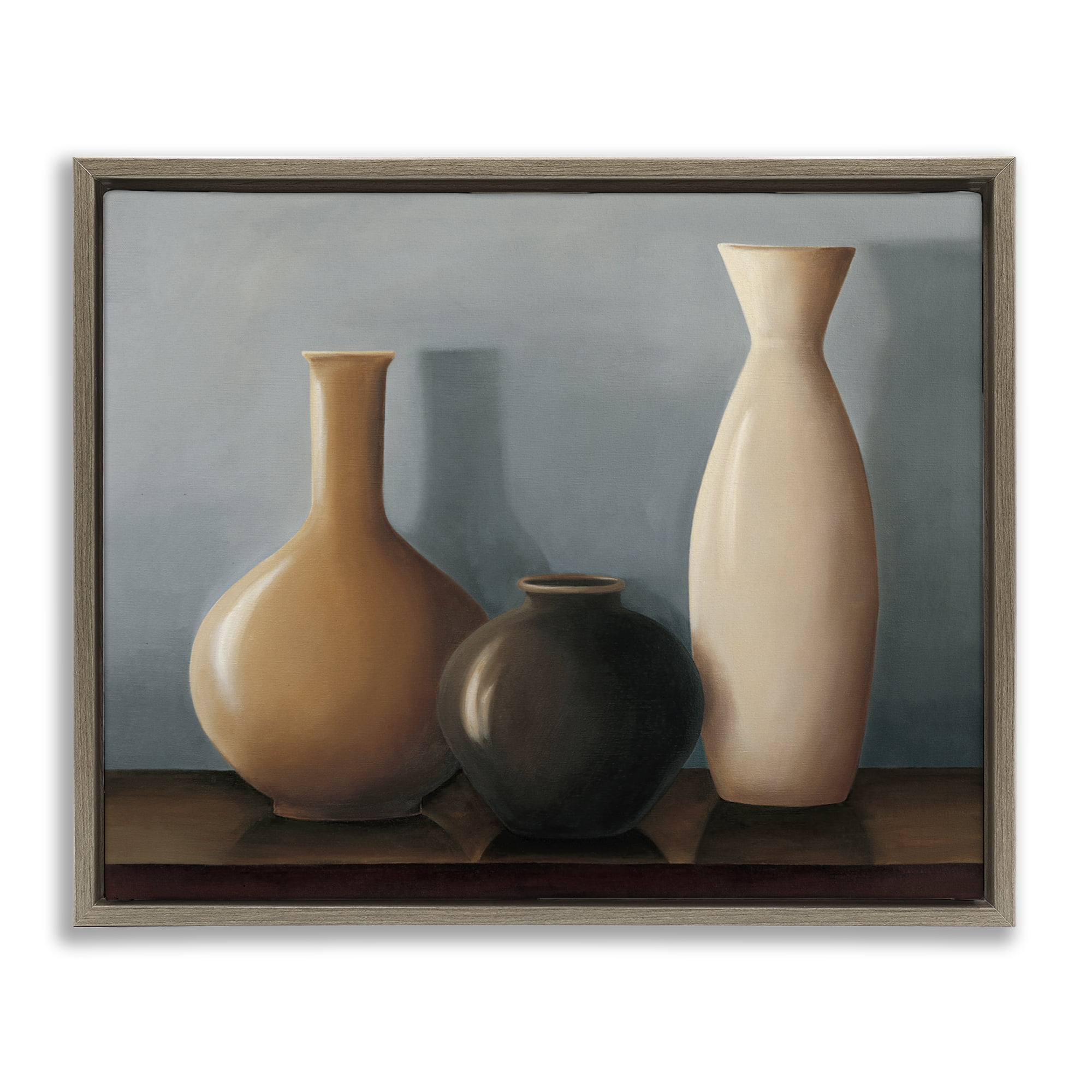 Stupell Industries Rustic Pottery Still Life Furniture Painting Brown Floater Framed Canvas Art Print Wall Art, 21 x 17