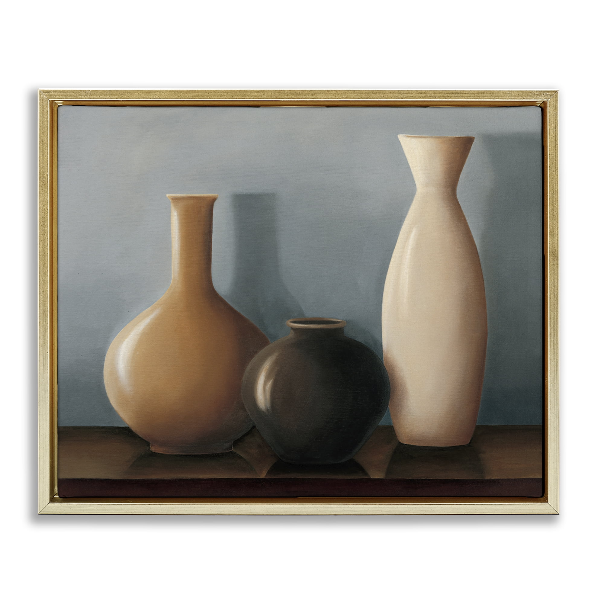 Stupell Industries Rustic Pottery Still Life Furniture Painting Gold Floater Framed Canvas Art Print Wall Art, 31 x 25