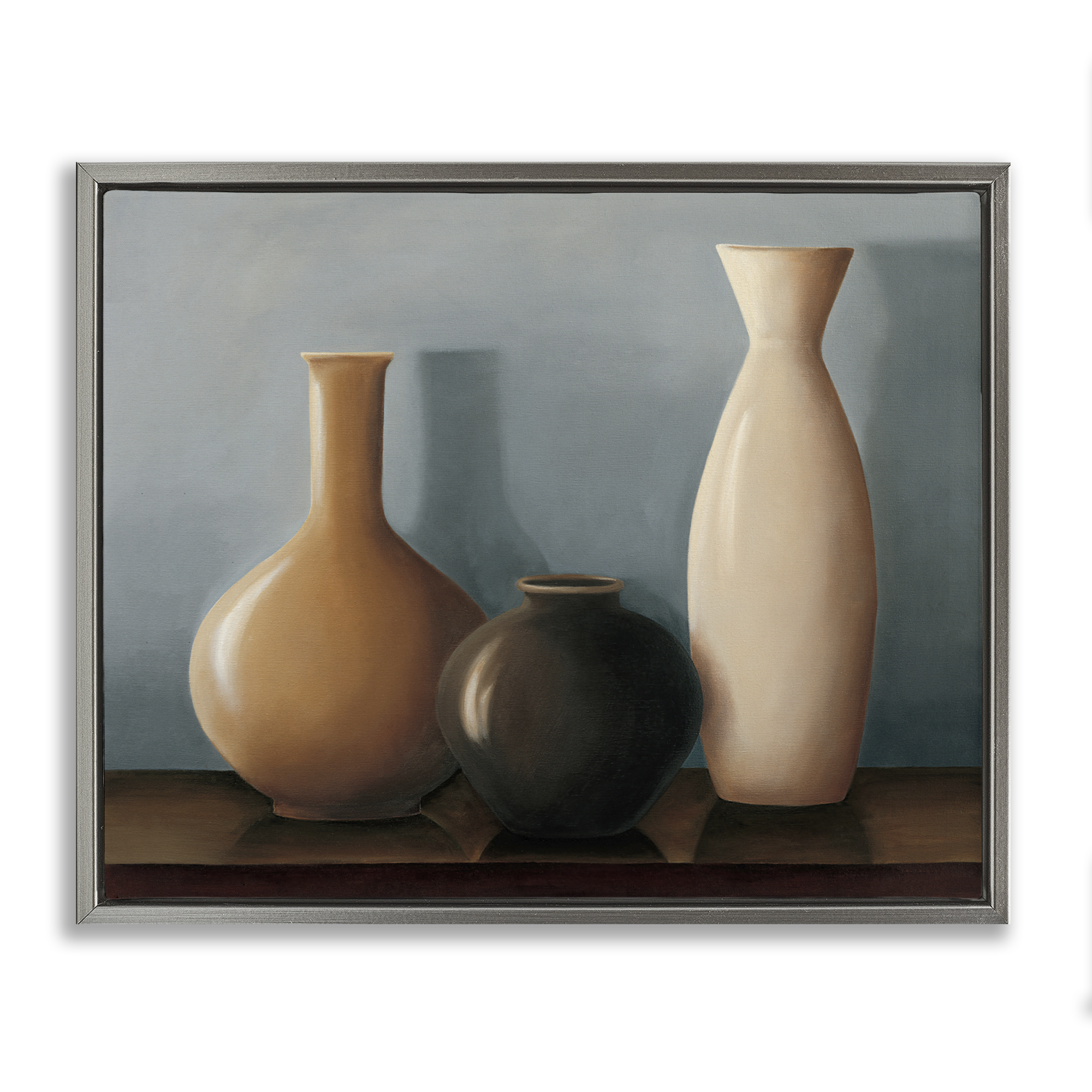 Stupell Industries Rustic Pottery Still Life Furniture Painting Gray Floater Framed Canvas Art Print Wall Art, 21 x 17