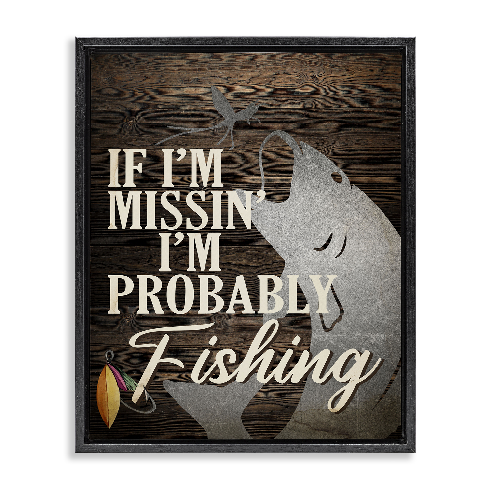 Stupell Industries Rustic Probably Fishing Animals Painting Black Floater Framed Canvas Art Print Wall Art, 17 x 21