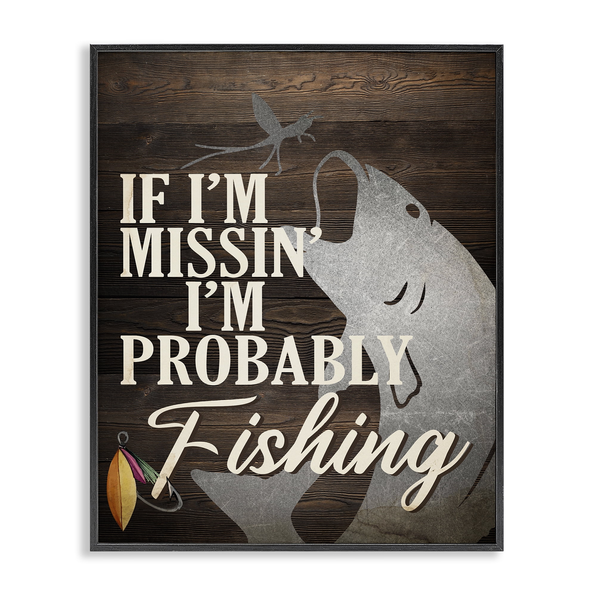 Stupell Industries Rustic Probably Fishing Animals Painting Black Framed Art Print Wall Art, 16 x 20