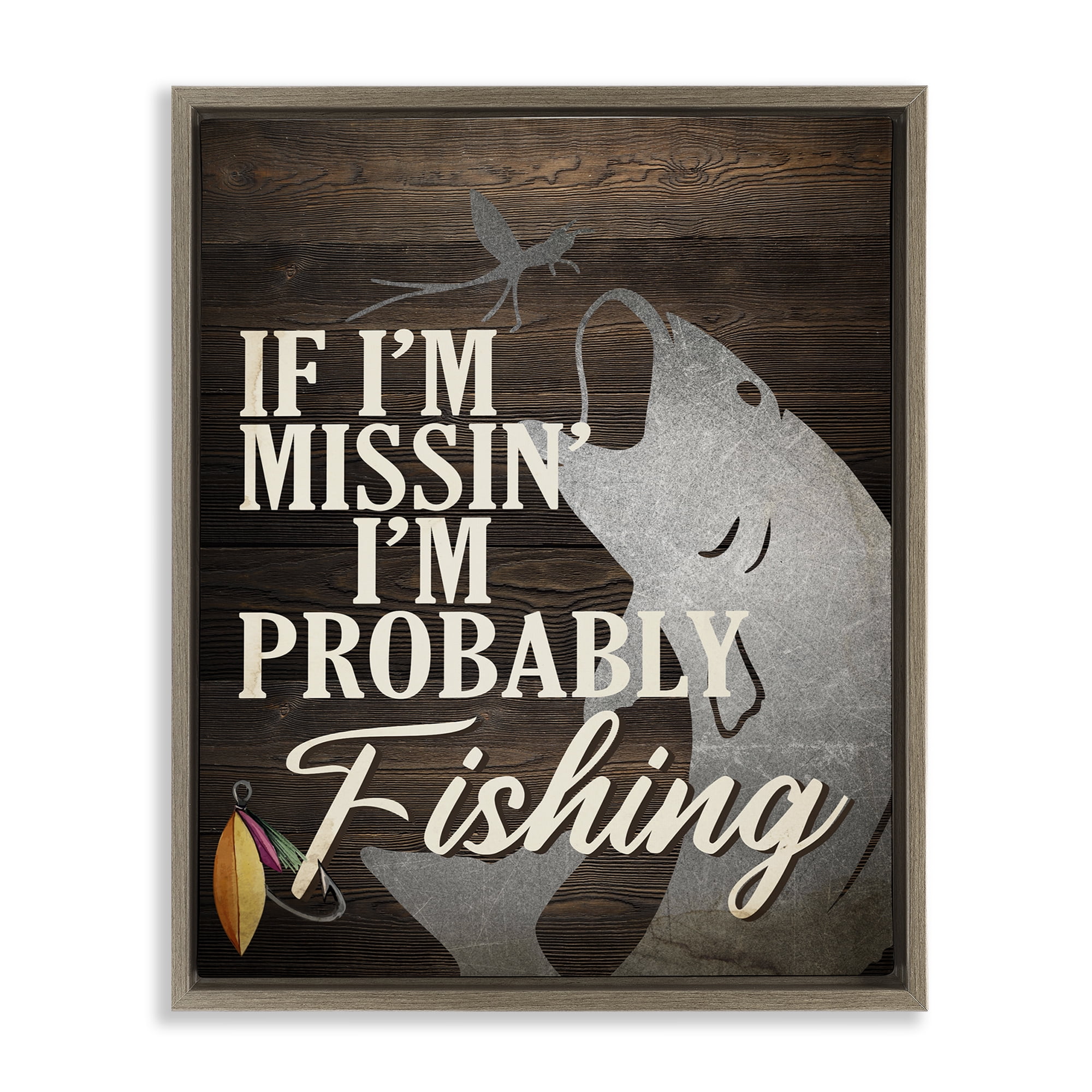 Stupell Industries Rustic Probably Fishing Animals Painting Brown Floater Framed Canvas Art Print Wall Art, 17 x 21