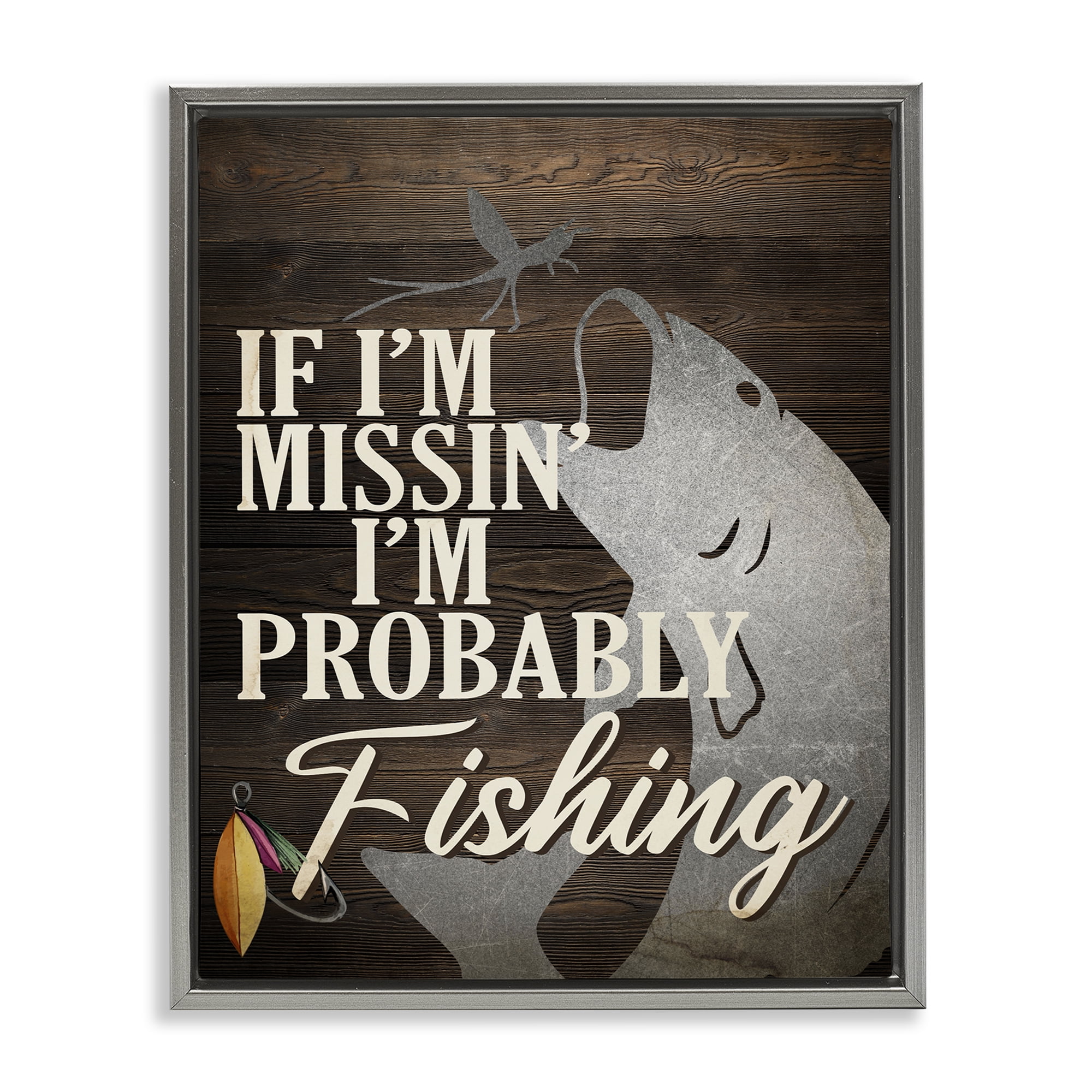 Stupell Industries Rustic Probably Fishing Animals Painting Gray Floater Framed Canvas Art Print Wall Art, 25 x 31
