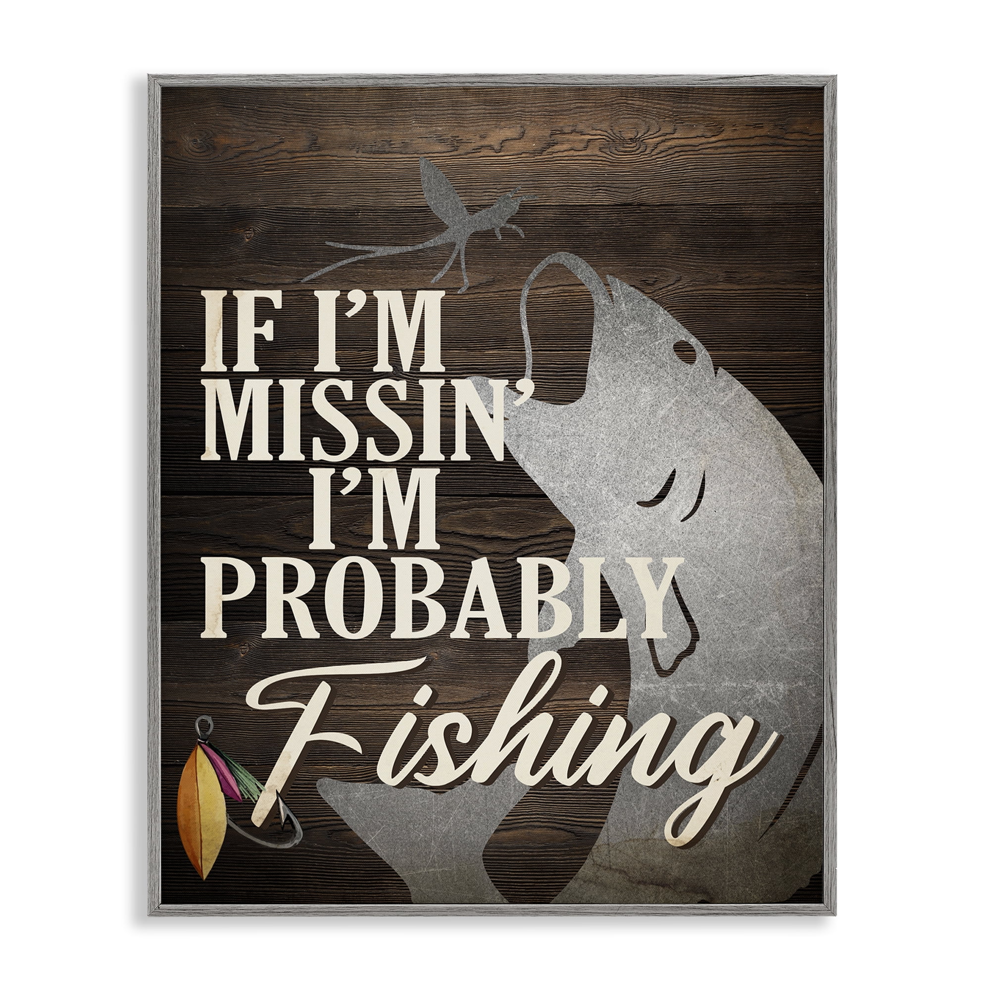 Stupell Industries Rustic Probably Fishing Animals Painting Gray Framed Art Print Wall Art, 11 x 14