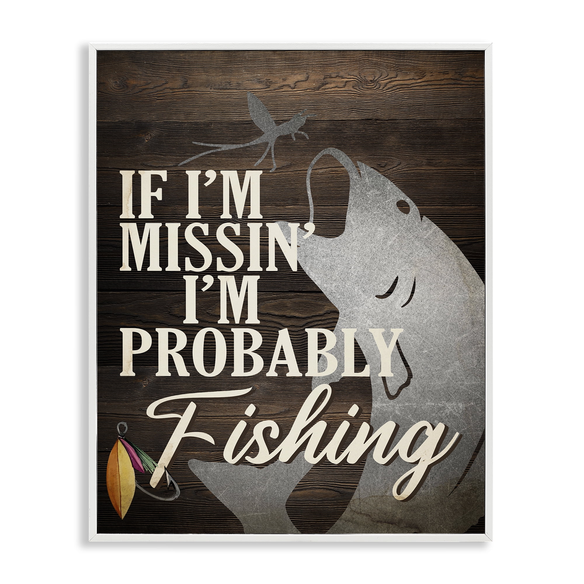 Stupell Industries Rustic Probably Fishing Animals Painting White Framed Art Print Wall Art, 24 x 30