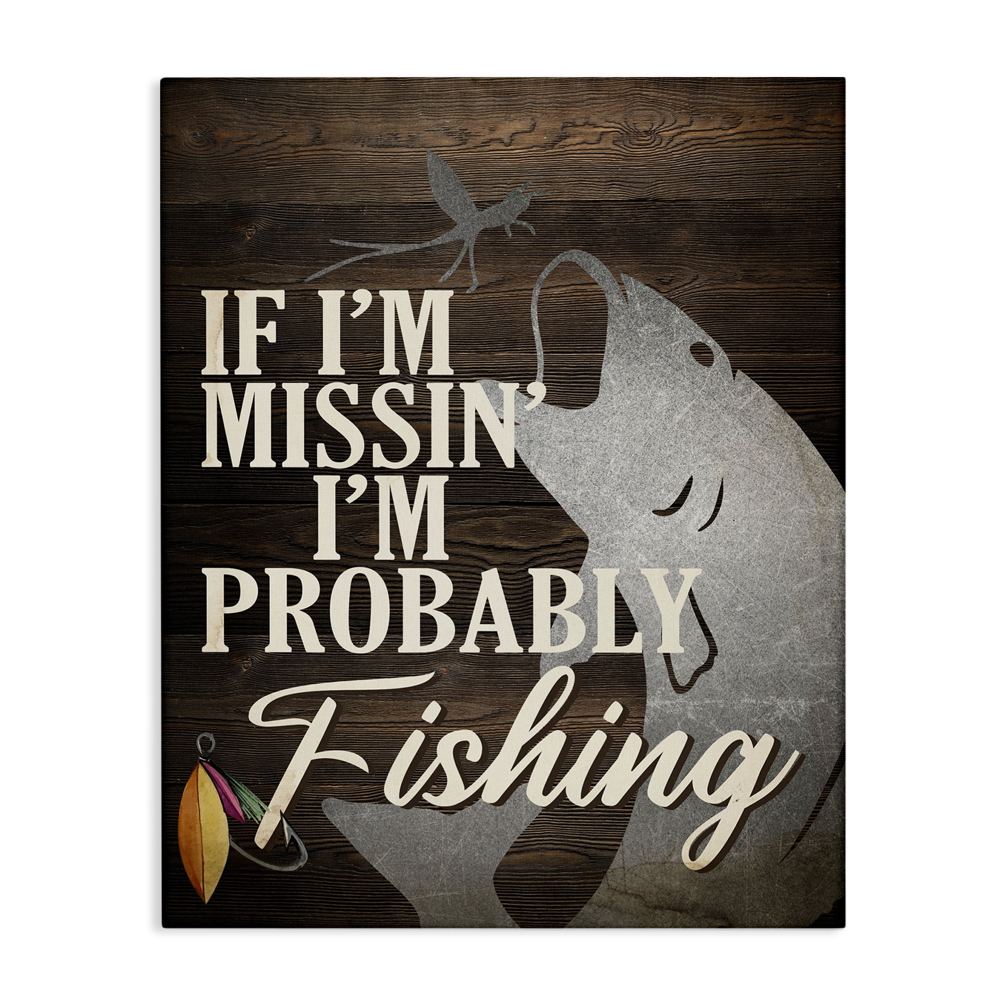 Stupell Industries Rustic Probably Fishing Animals Painting Wrapped Canvas Art Print Wall Art, 36 x 48