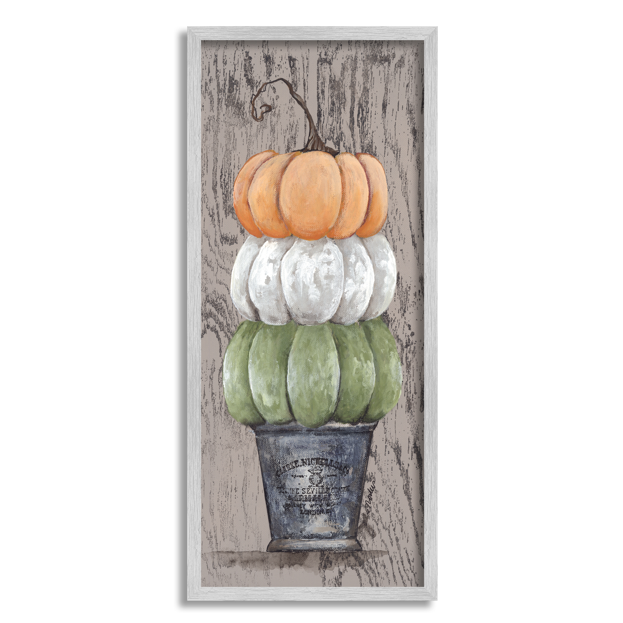 Stupell Industries Rustic Pumpkin Gourd Harvest Produce Grain Pattern Framed Wall Art, 10 x 24, Design by Julie Norkus