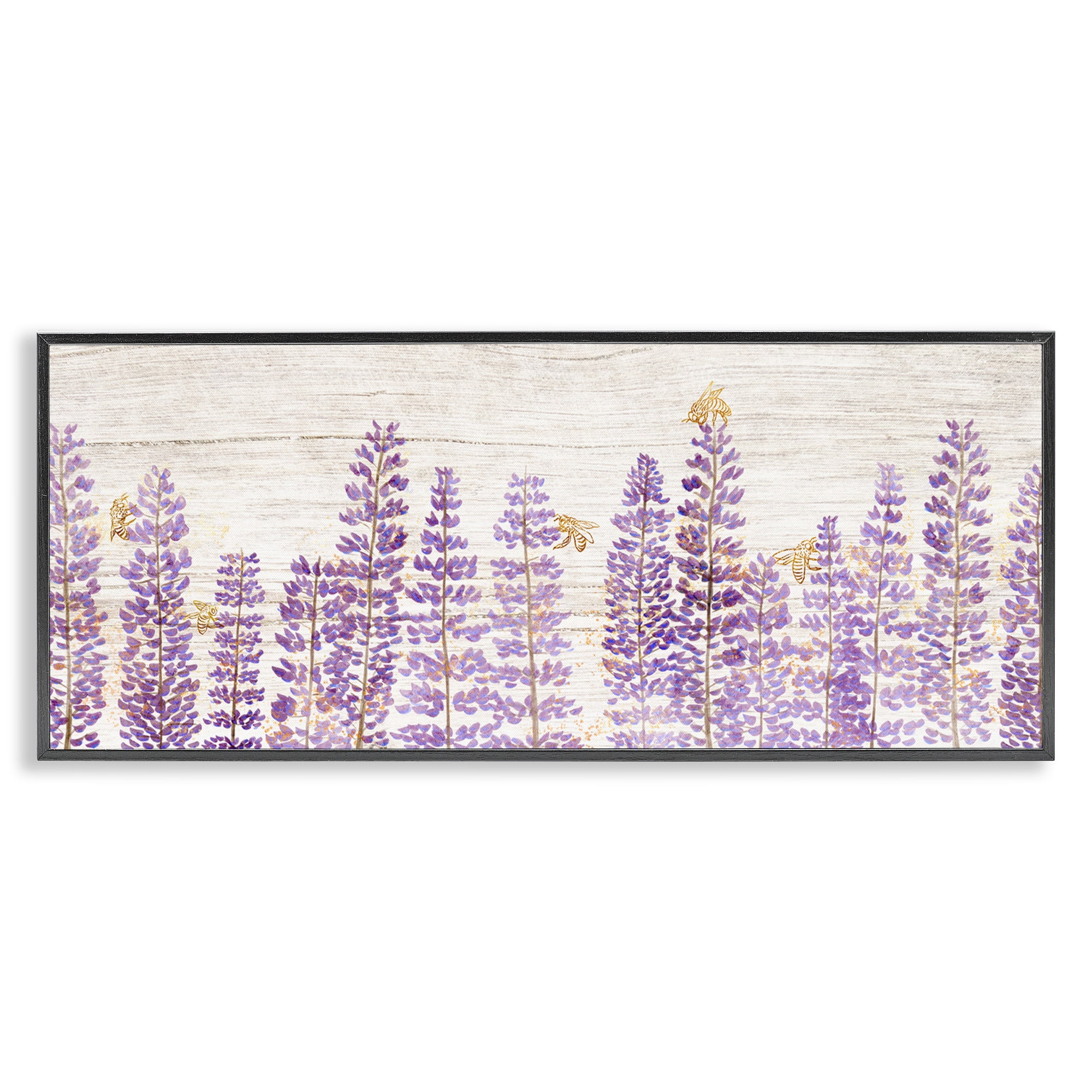 Stupell Industries Rustic Purple Lilacs & Bees Botanical & Floral Painting Black Framed Art Print Wall Art, 30 x 13