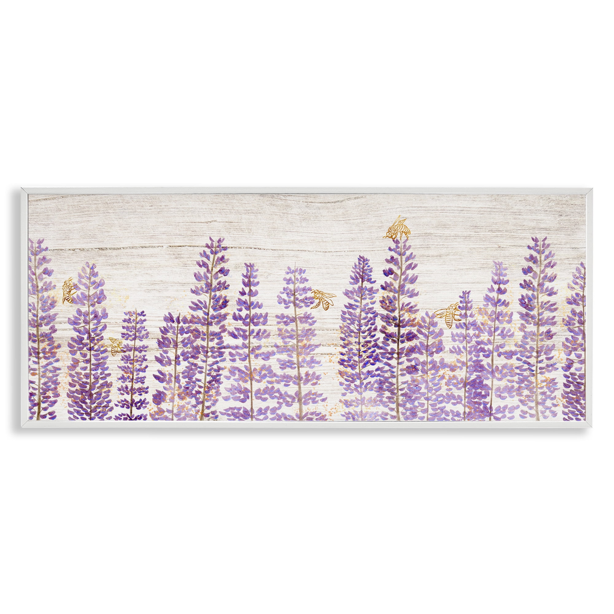 Stupell Industries Rustic Purple Lilacs & Bees Botanical & Floral Painting White Framed Art Print Wall Art, 30 x 13
