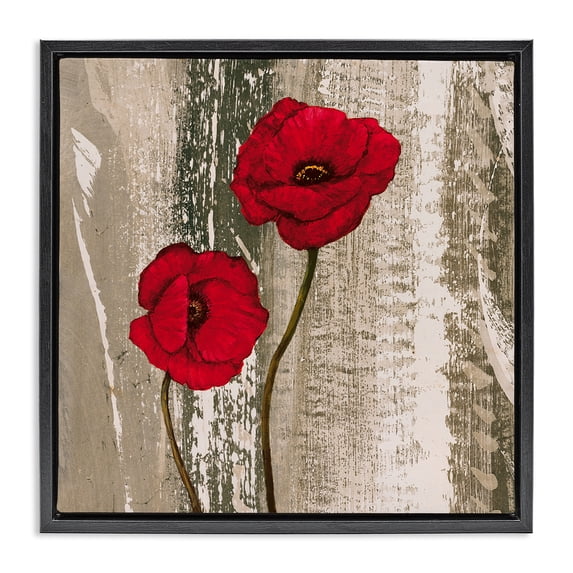 Stupell Industries French Country Rustic Red Anemones Black Floating Frame Canvas Art, 18 x 18, by Brian Foster