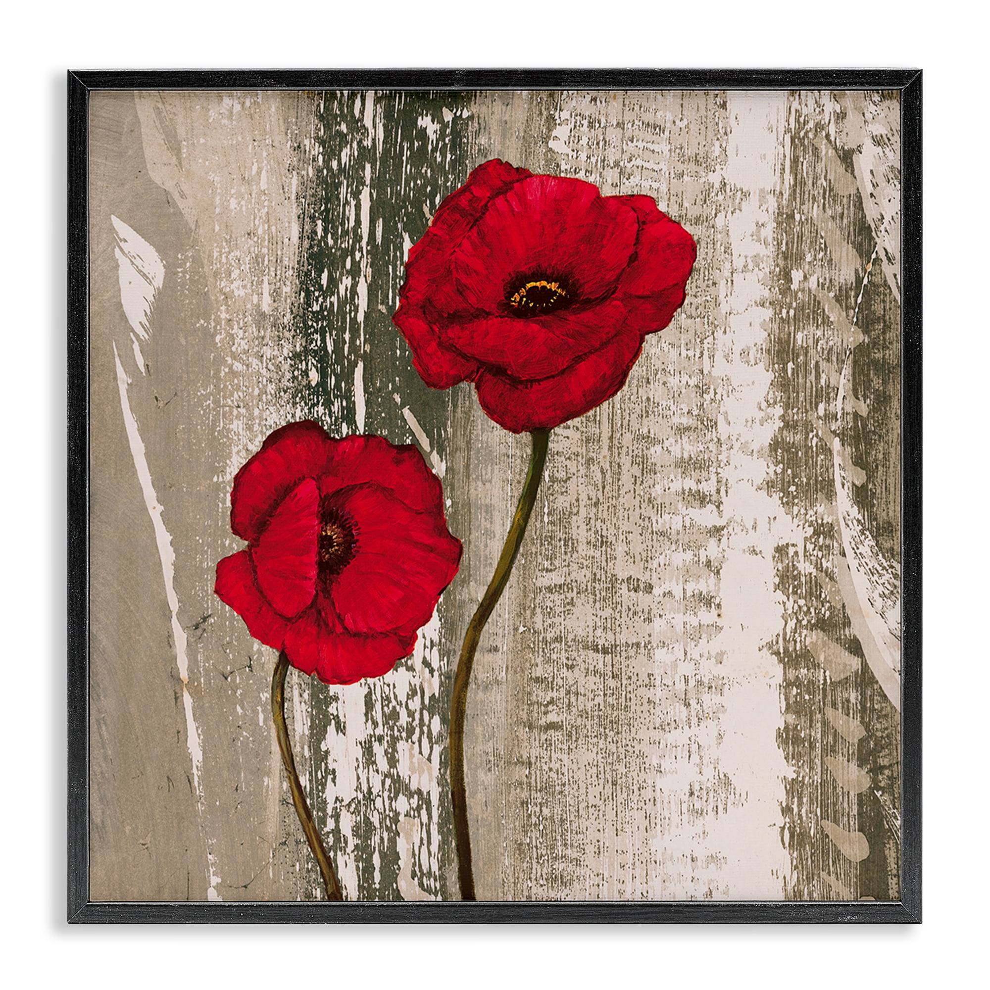 Stupell Industries Rustic Red Anemones Plants & Flowers Painting Black Framed Art Print Wall Art, 17 x 17