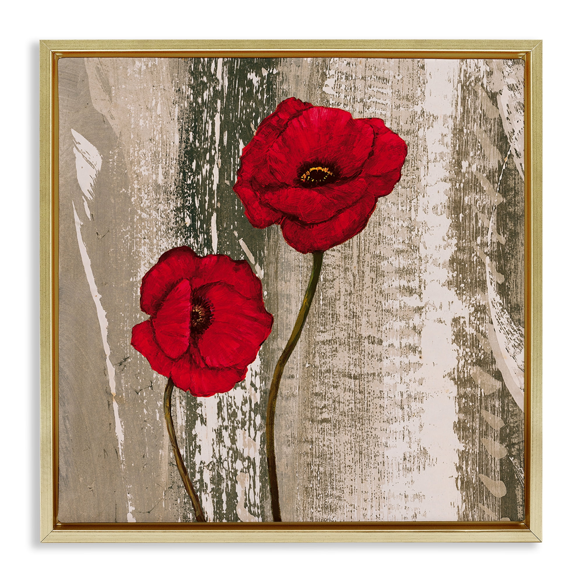 Stupell Industries Rustic Red Anemones Plants & Flowers Painting Gold Floater Framed Canvas Art Print Wall Art, 25 x 25