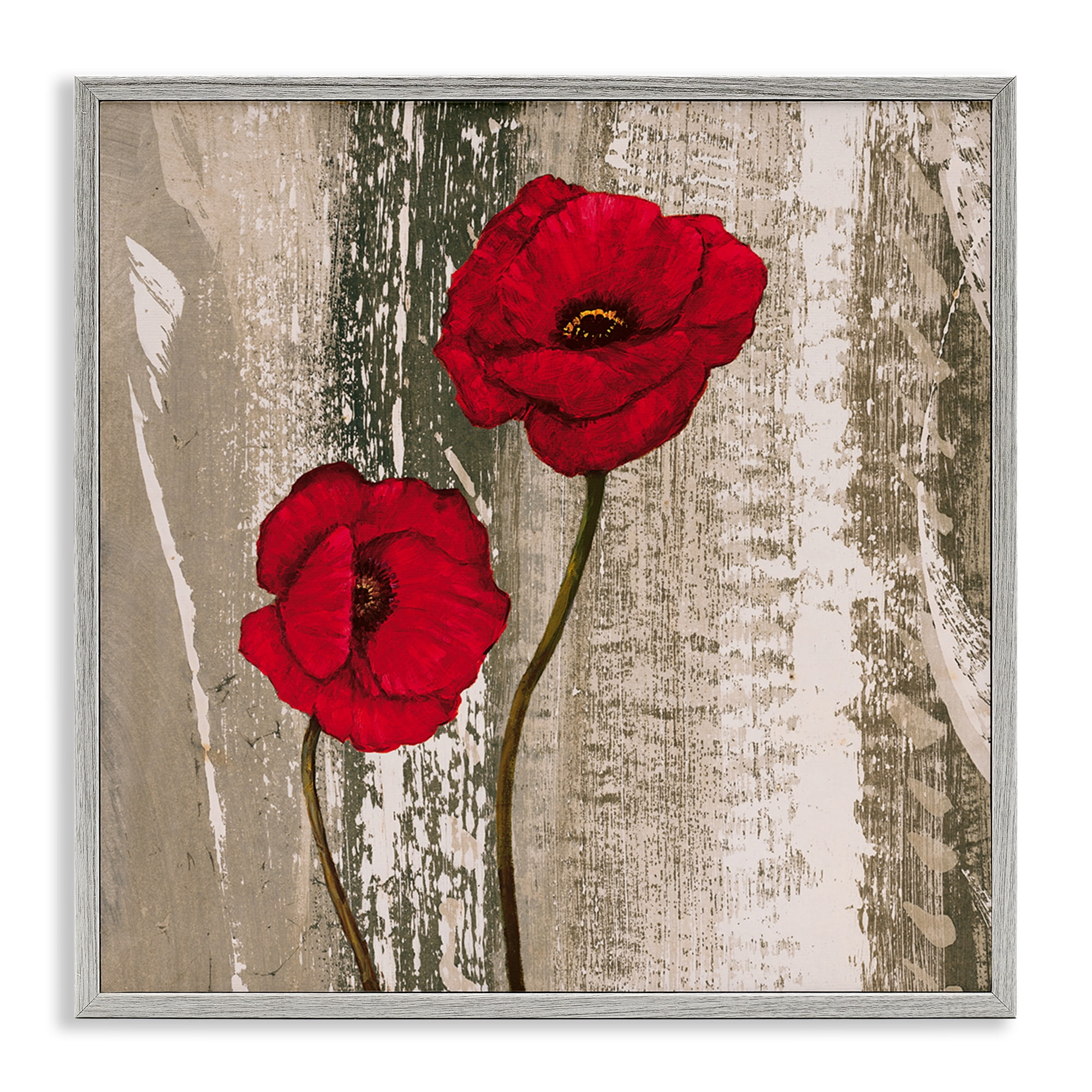 Stupell Industries Rustic Red Anemones Plants & Flowers Painting Gray Framed Art Print Wall Art, 17 x 17