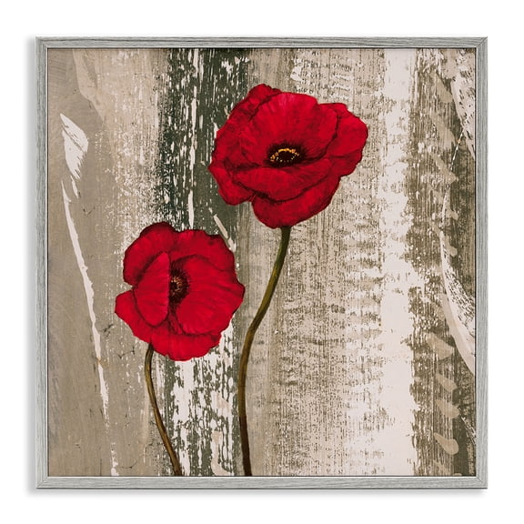Stupell Industries Rustic Red Anemones Plants & Flowers Painting Gray Framed Art Print Wall Art, 24 x 24