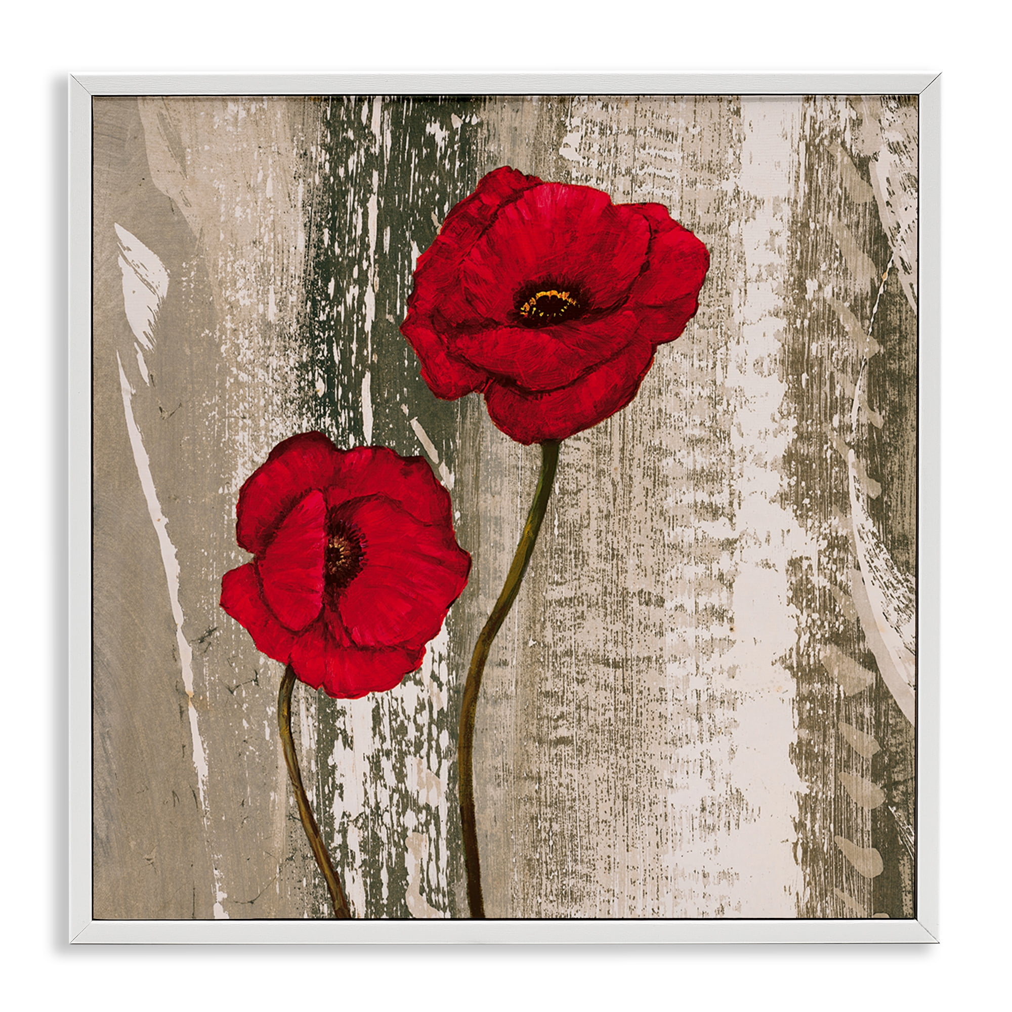 Stupell Industries Rustic Red Anemones Plants & Flowers Painting White Framed Art Print Wall Art, 24 x 24