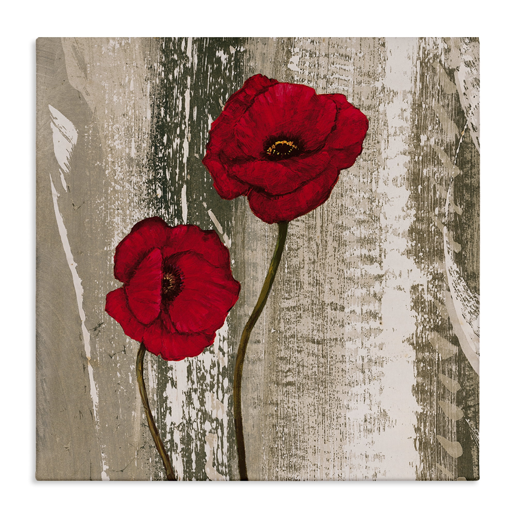 Stupell Industries Rustic Red Anemones Plants & Flowers Painting Wrapped Canvas Art Print Wall Art, 17 x 17