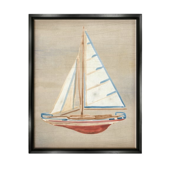 Stupell Industries Rustic Red Boat Transportation Painting Black Floater Framed Canvas Art Print Wall Art, 17 x 21