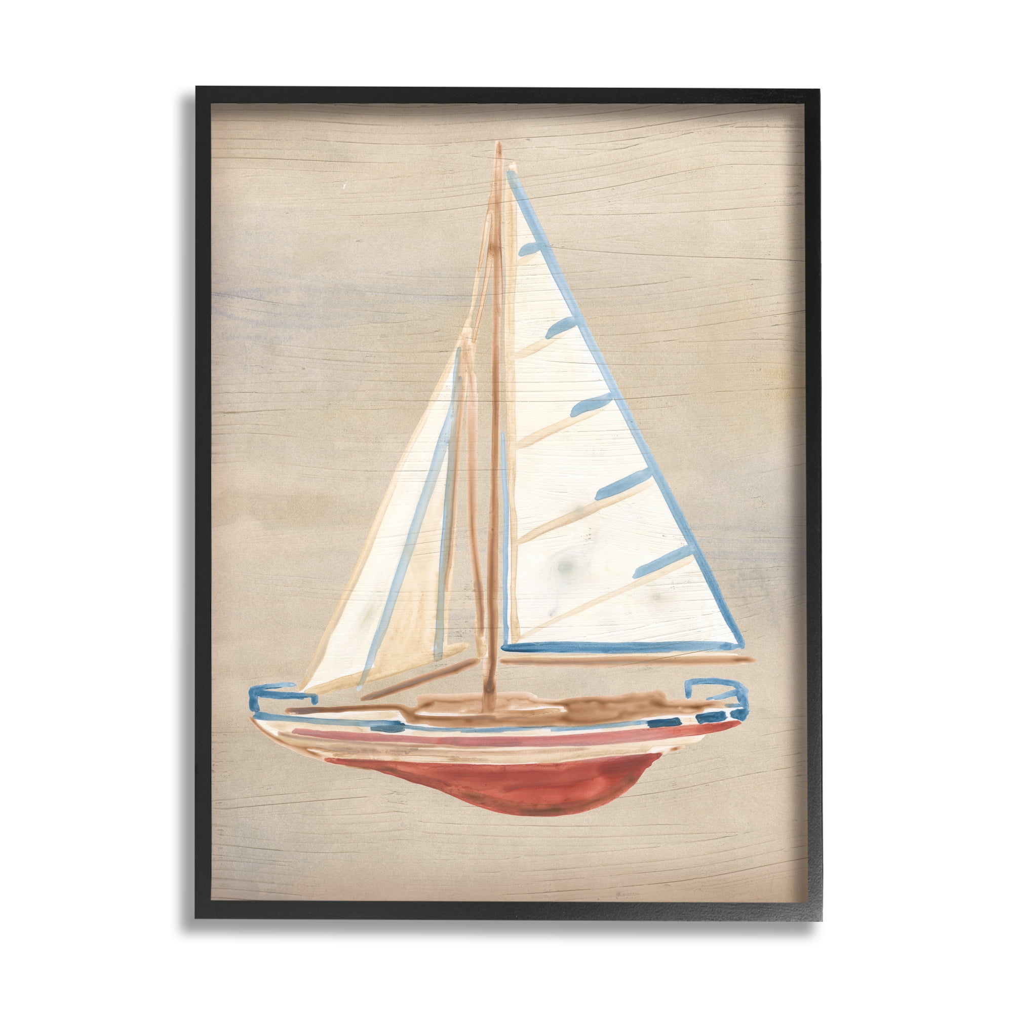 Stupell Industries Rustic Red Boat Transportation Painting Black Framed Art Print Wall Art, 11 x 14