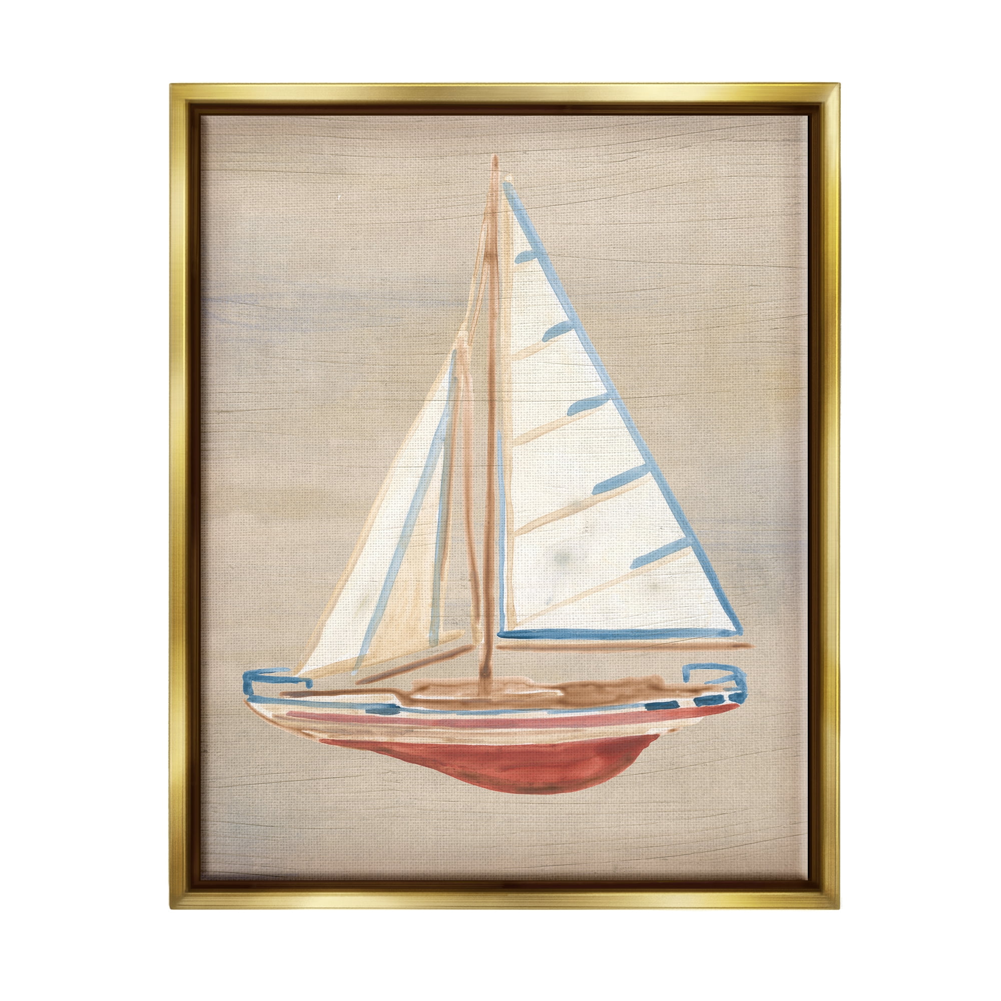 Stupell Industries Rustic Red Boat Transportation Painting Gold Floater Framed Canvas Art Print Wall Art, 17 x 21