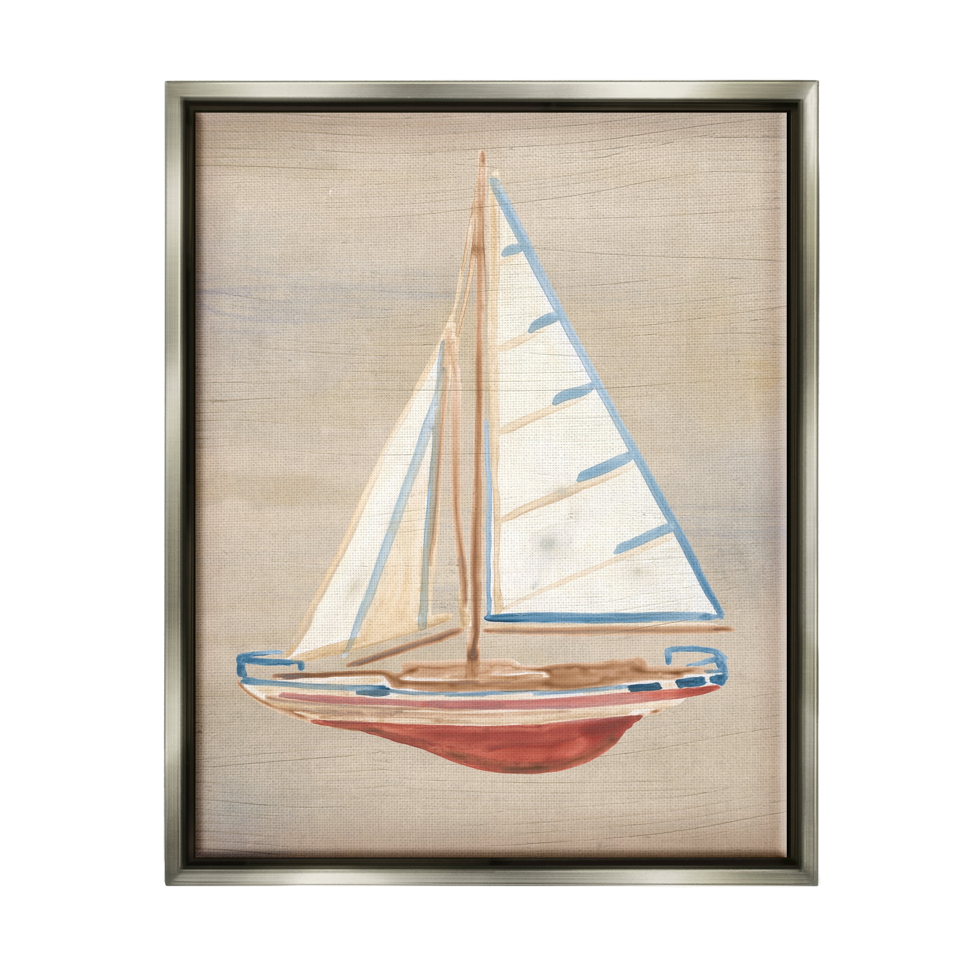 Stupell Industries Rustic Red Boat Transportation Painting Gray Floater Framed Canvas Art Print Wall Art, 25 x 31