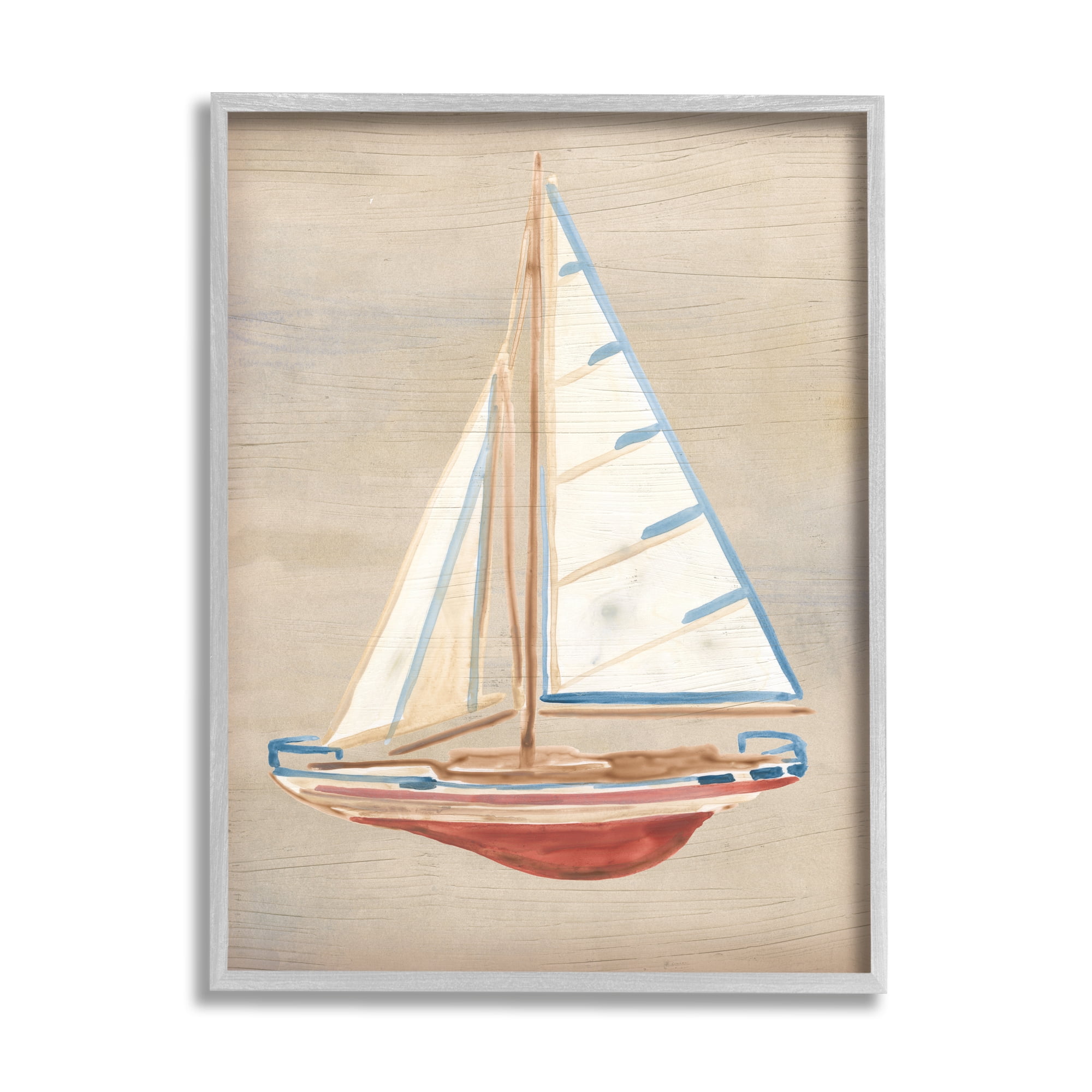 Stupell Industries Rustic Red Boat Transportation Painting Gray Framed Art Print Wall Art, 24 x 30