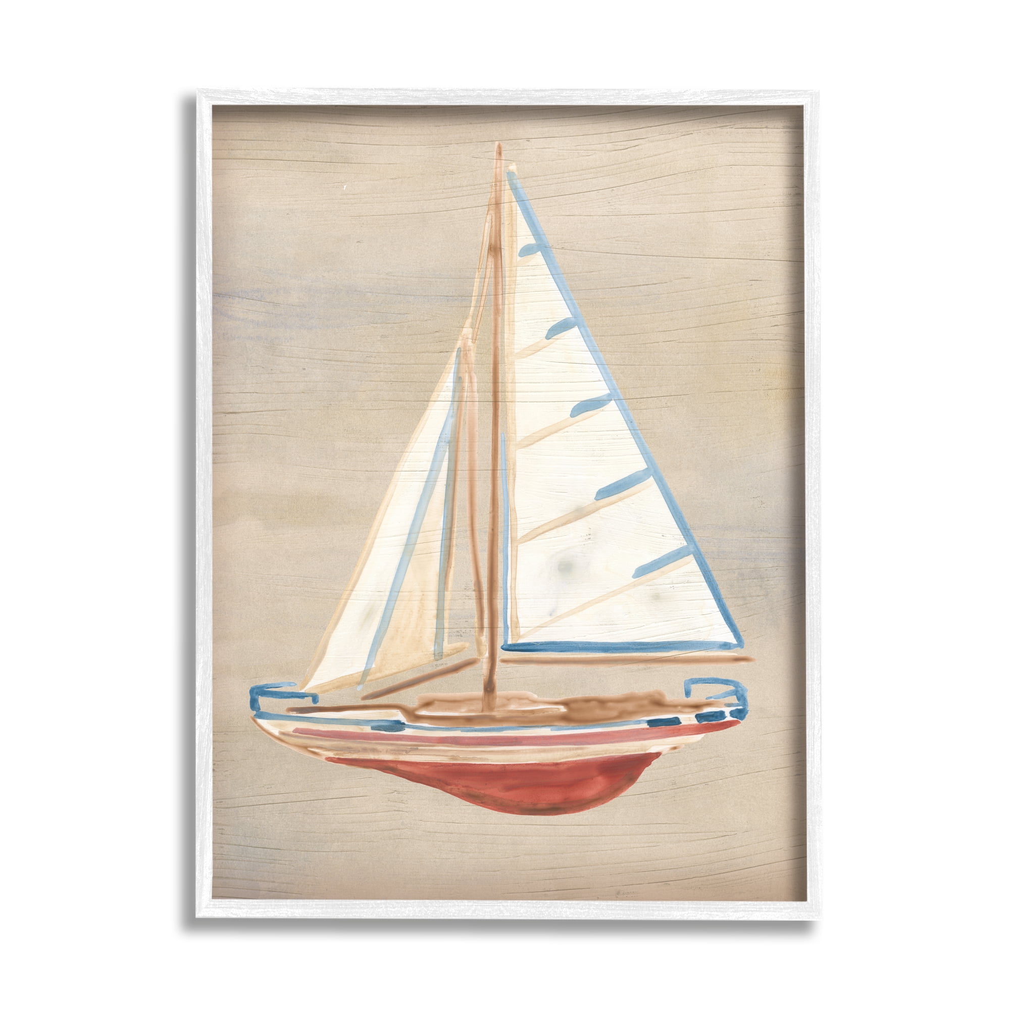 Stupell Industries Rustic Red Boat Transportation Painting White Framed Art Print Wall Art, 24 x 30