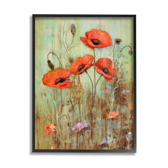 Stupell Industries Rustic Red Poppies Botanical & Floral Painting Black Framed Art Print Wall Art, 11 x 14