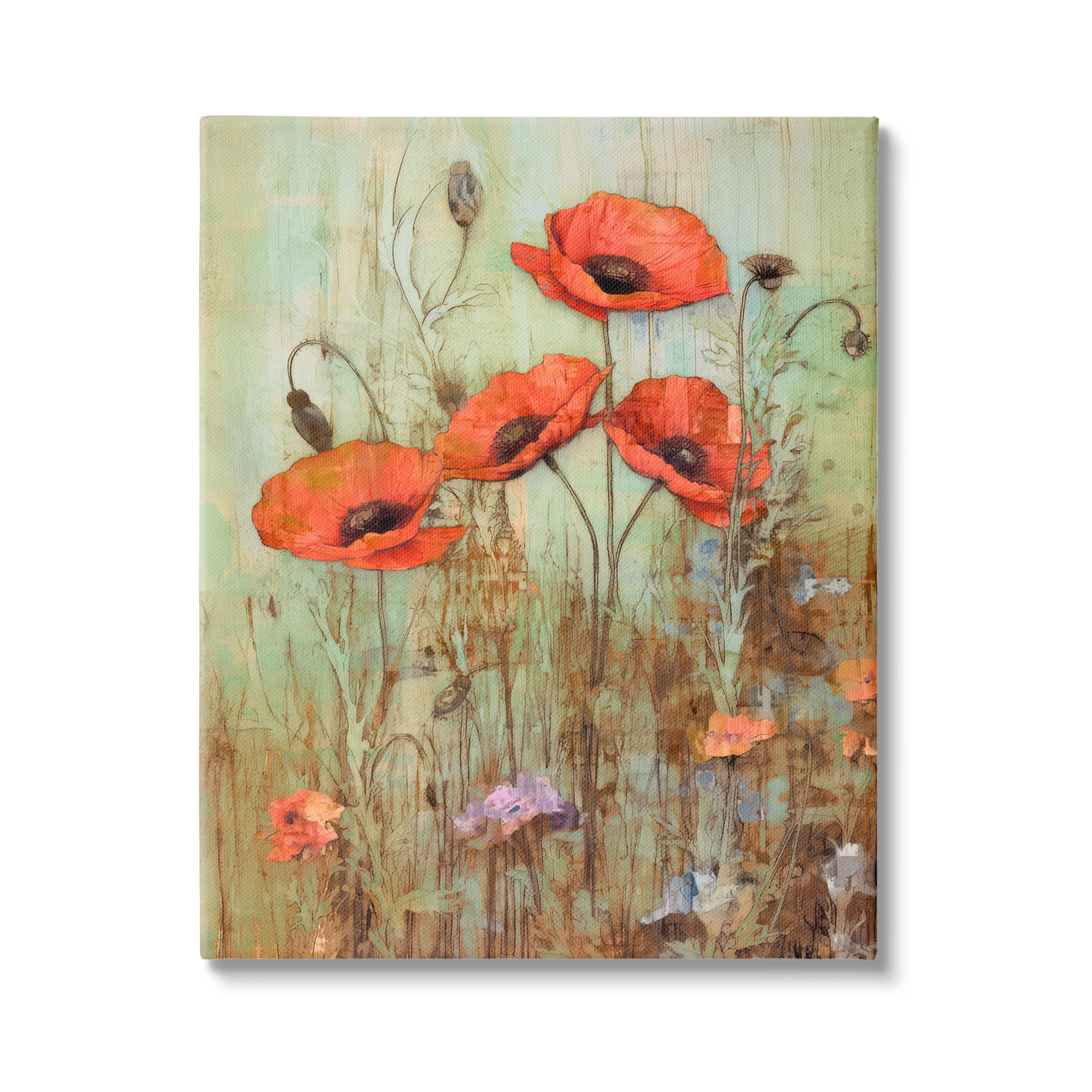 Stupell Industries Rustic Red Poppies Botanical & Floral Painting Gallery Wrapped Canvas Art Print Wall Art, 36 x 48