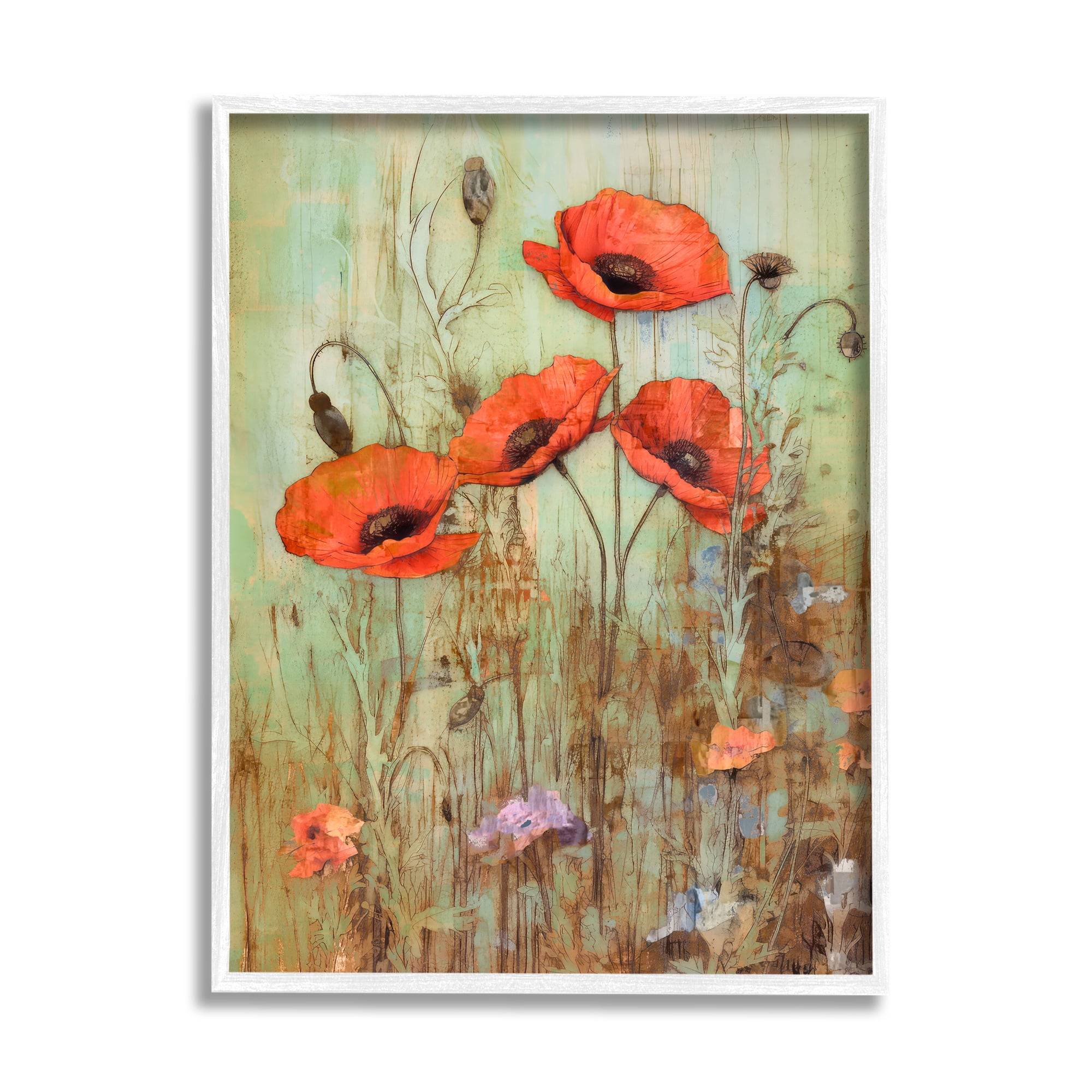 Stupell Industries Rustic Red Poppies Botanical & Floral Painting White Framed Art Print Wall Art, 24 x 30
