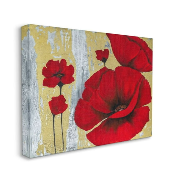 Stupell Industries Rustic Red Poppy Florals Distressed Grey Gold Design by Vahan Alaverdyan, 30" x 40"