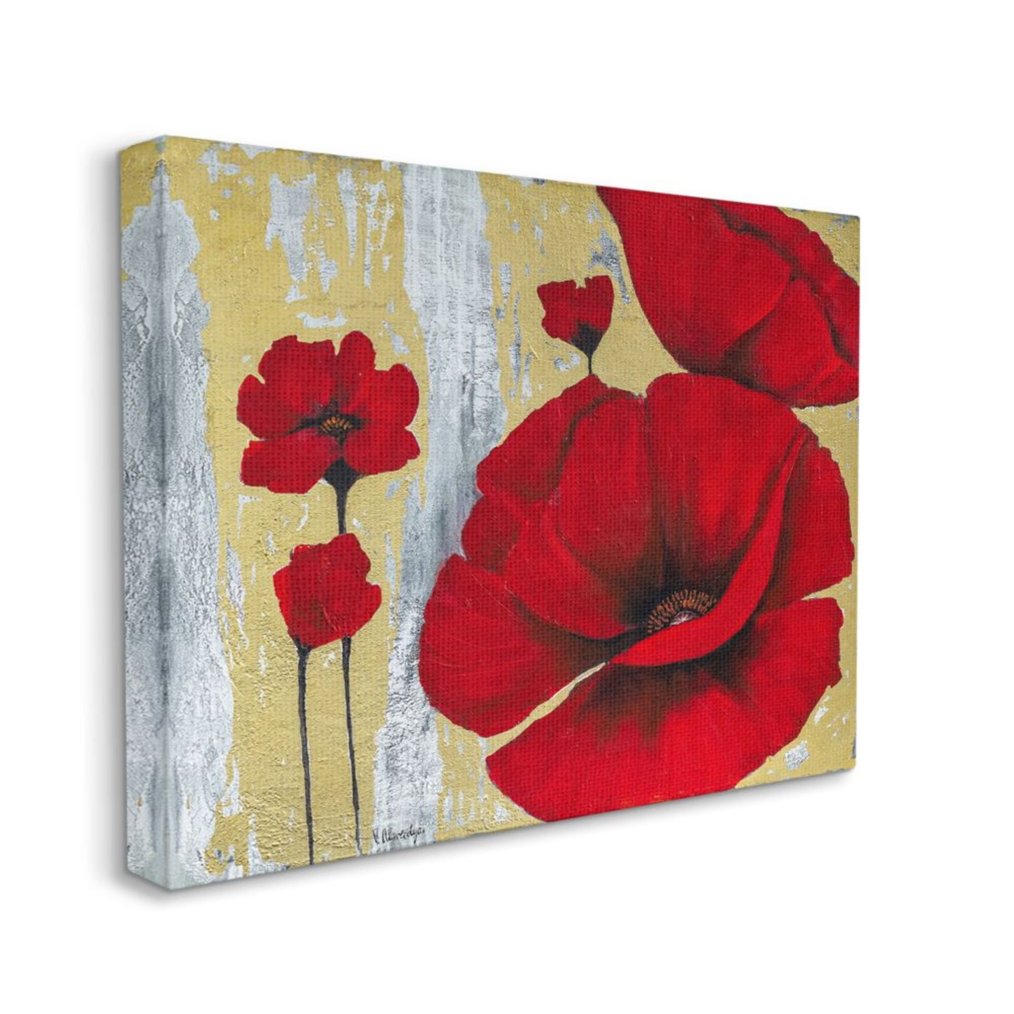 Stupell Industries Rustic Red Poppy Florals Distressed Grey Gold Design by Vahan Alaverdyan, 36" x 48"