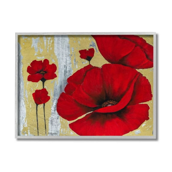 Stupell Industries Rustic Red Poppy Florals Distressed Grey Gold Design by Vahan Alaverdyan