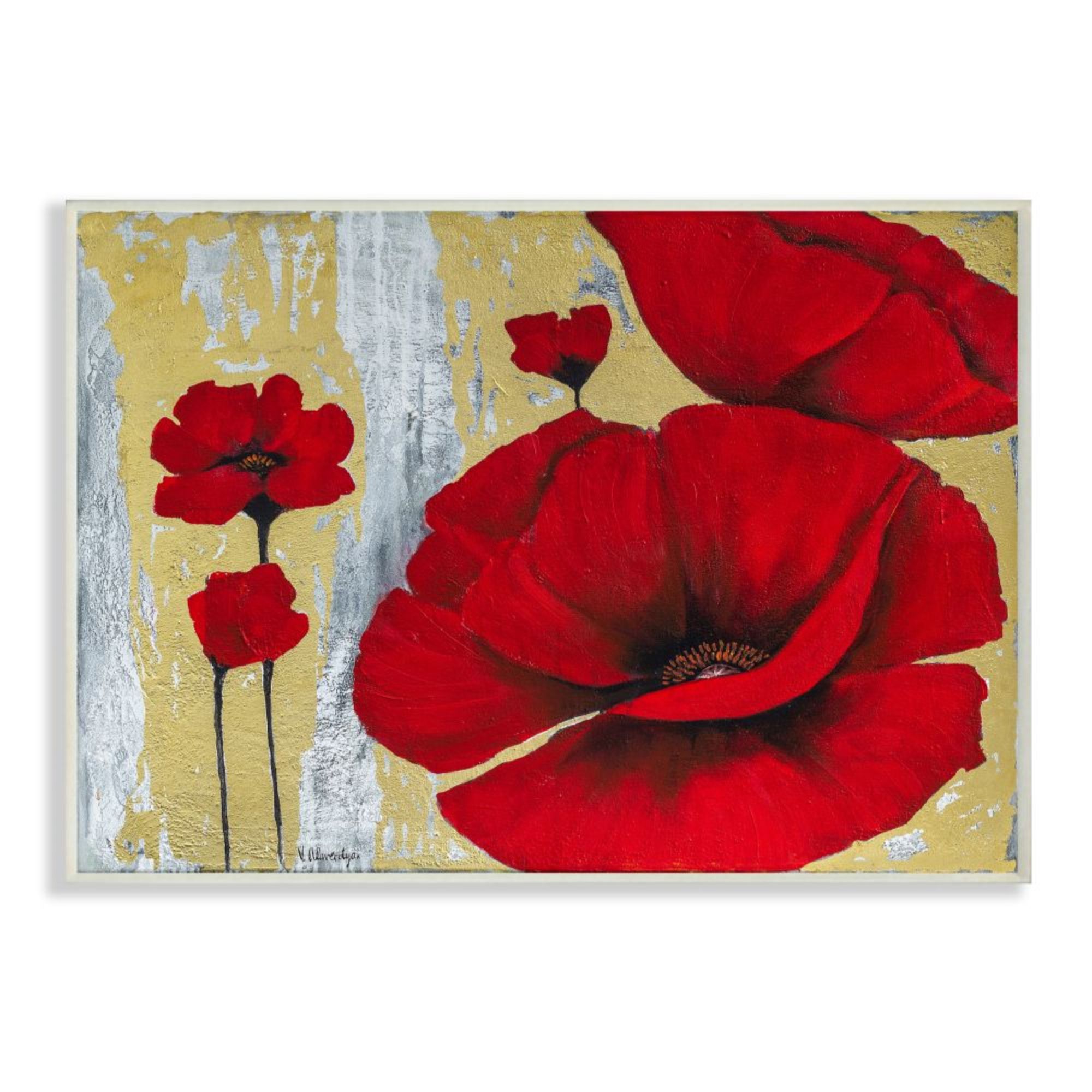 Stupell Industries Rustic Red Poppy Florals Distressed Grey Gold Design by Vahan Alaverdyan