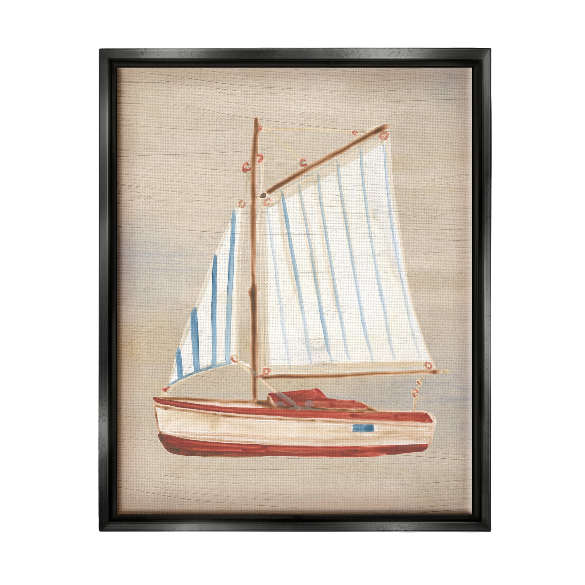 Stupell Industries Rustic Red Sailboat Transportation Painting Black Floater Framed Canvas Art Print Wall Art, 17 x 21