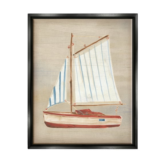 Stupell Industries Rustic Red Sailboat Transportation Painting Black Floater Framed Canvas Art Print Wall Art, 17 x 21